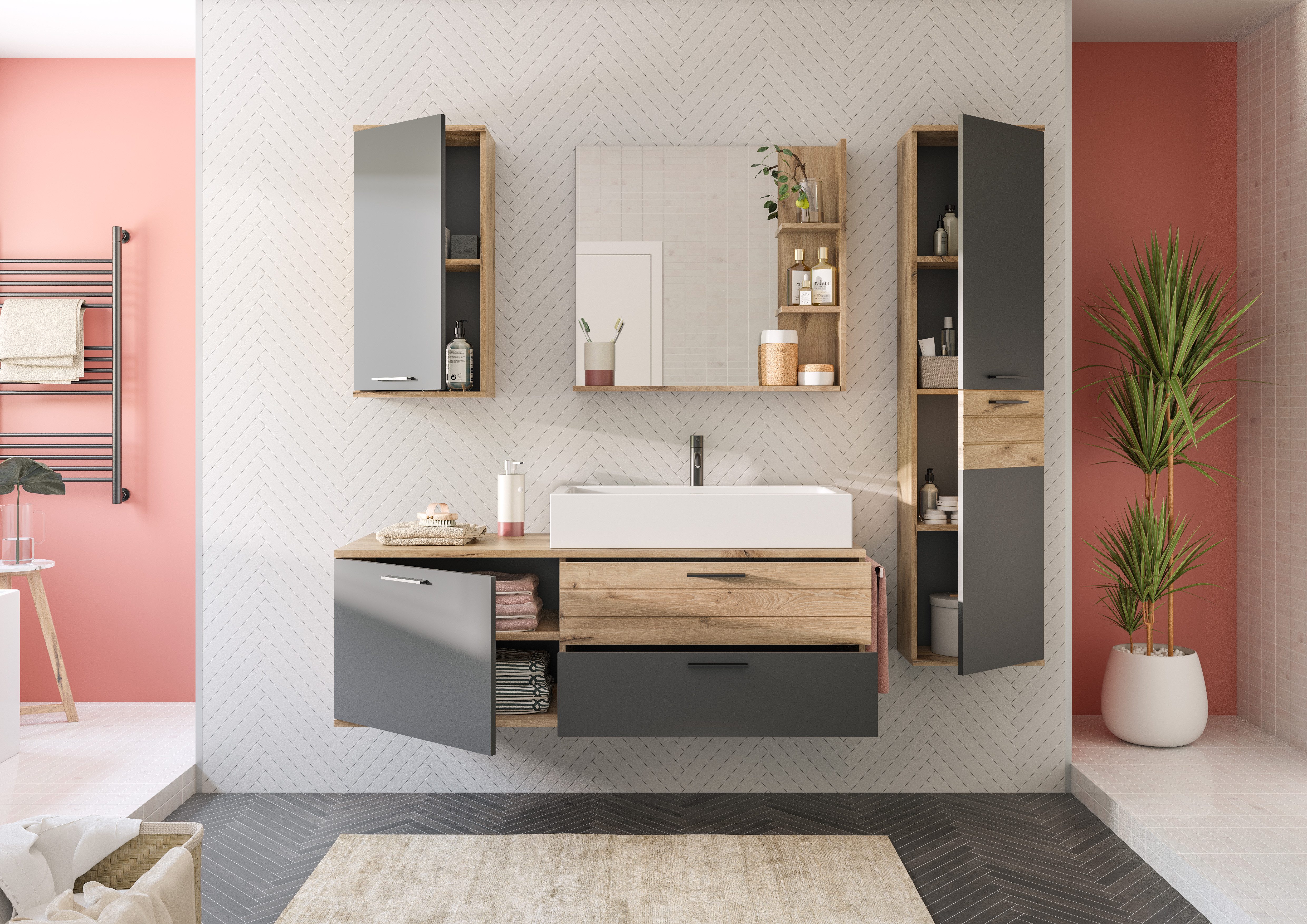 INOSIGN Halfhoge kast Riga, breedte 37 cm, 2 deuren, 2 legplanken, 1 constructiebodem Deurstopper verwisselbaar, badkamermeubels, badkamerspiegel, kast, badkamer, hoge kast