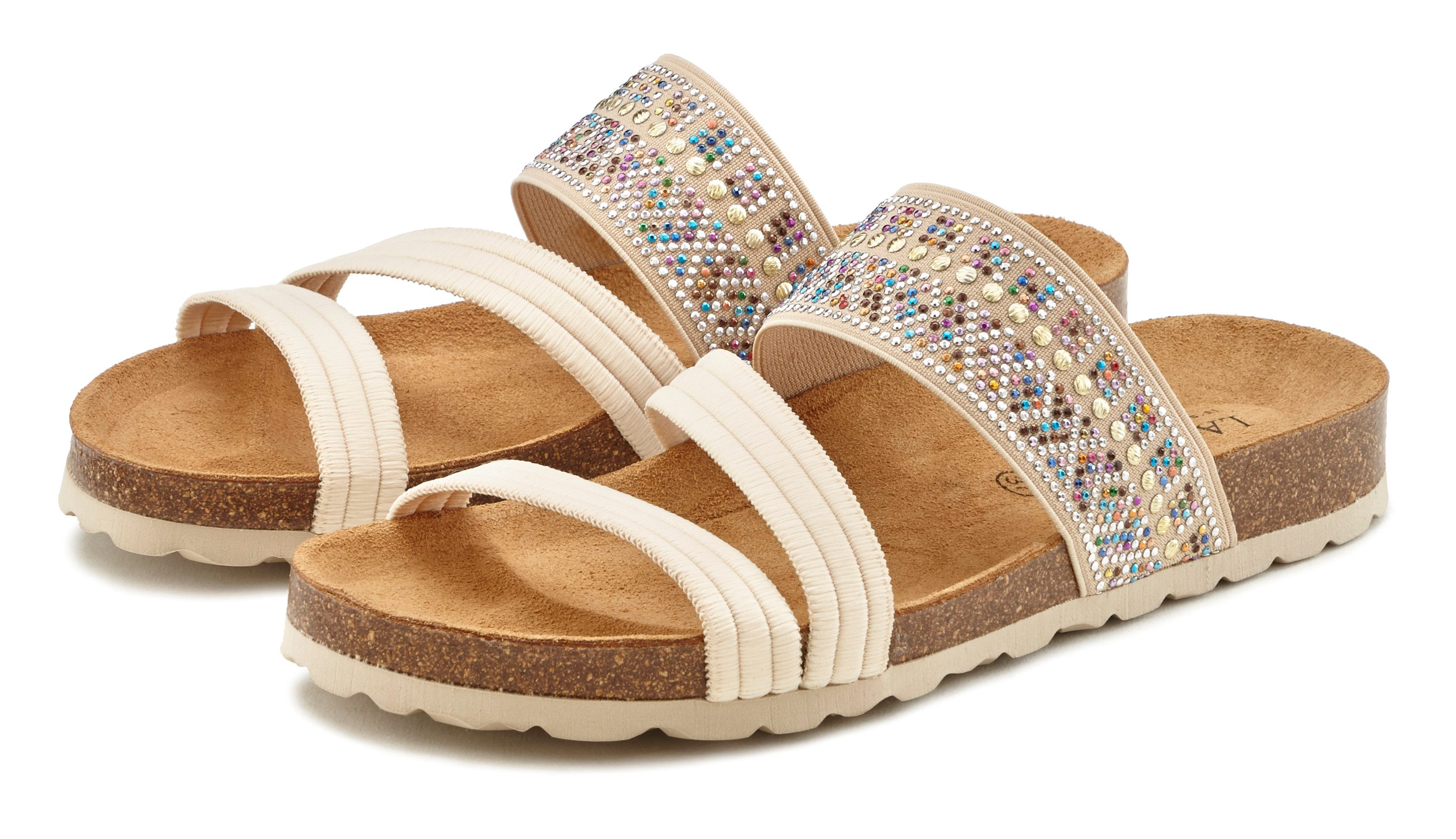 Lascana Slippers Mule, sandaal, open schoen met kurkvoetbed en elastische riemen