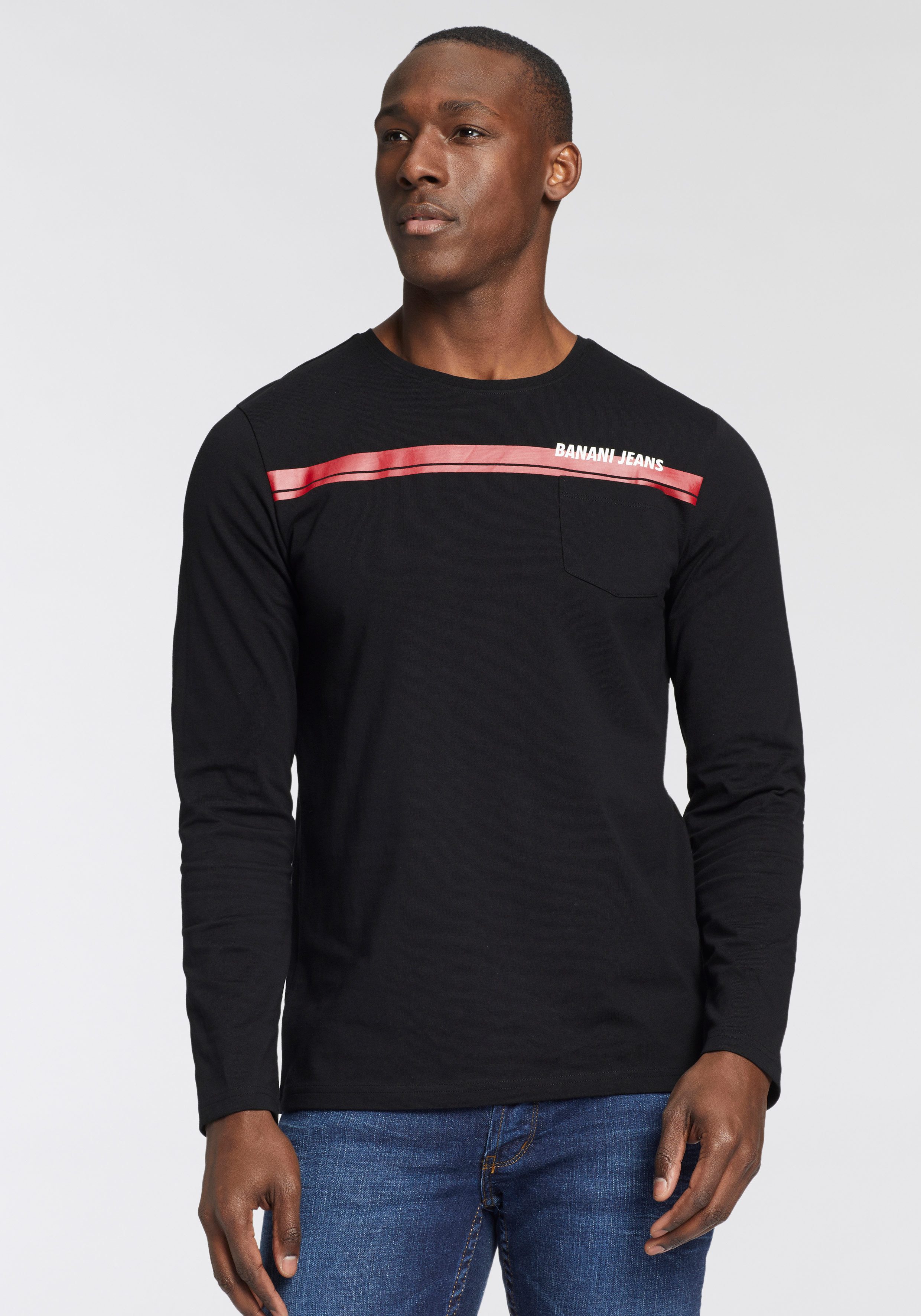 Bruno Banani Shirt met lange mouwen Met borstzak en frontprint