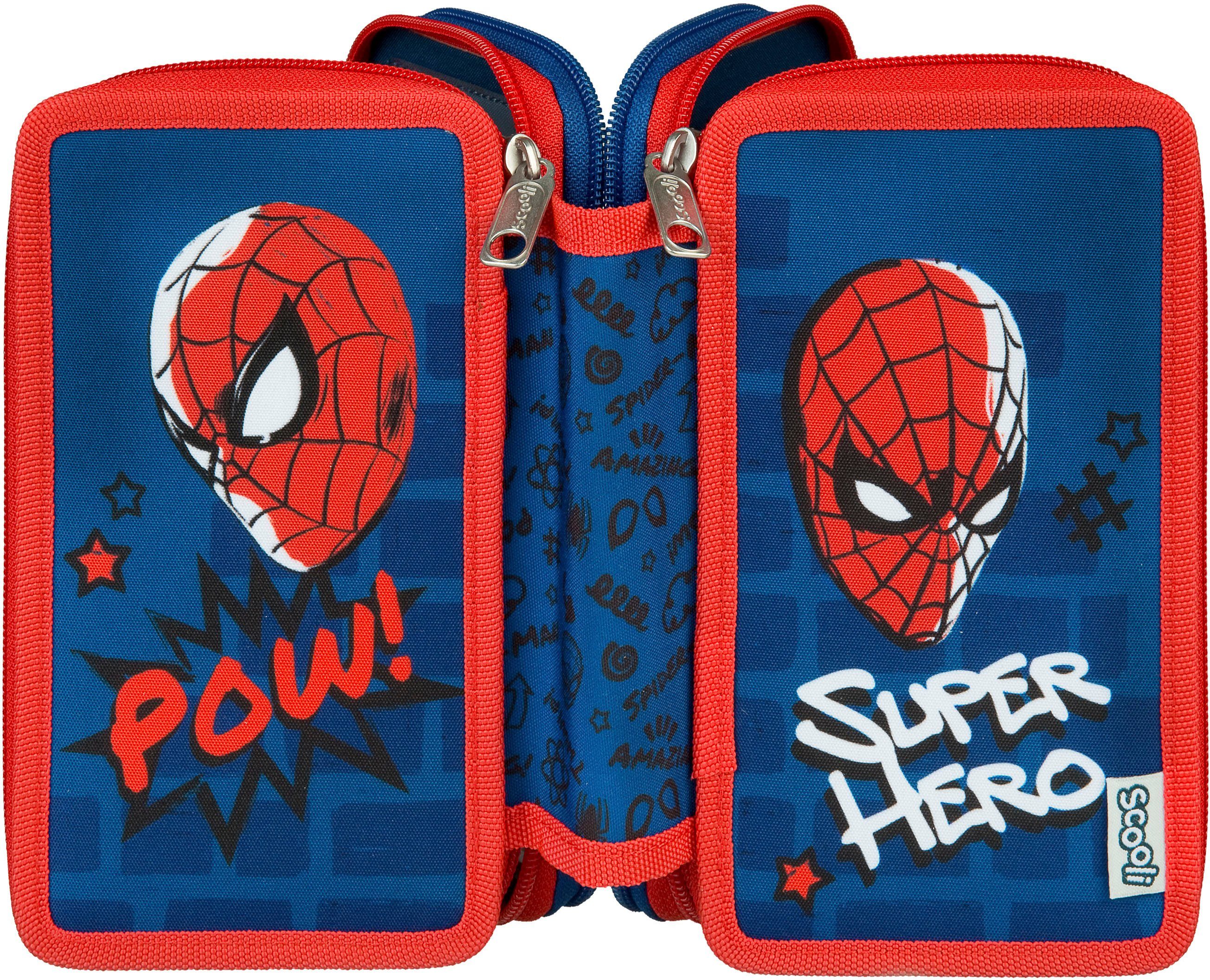 Scooli Etui Tripledecker, Spider-Man gevuld, inclusief geodriehoek