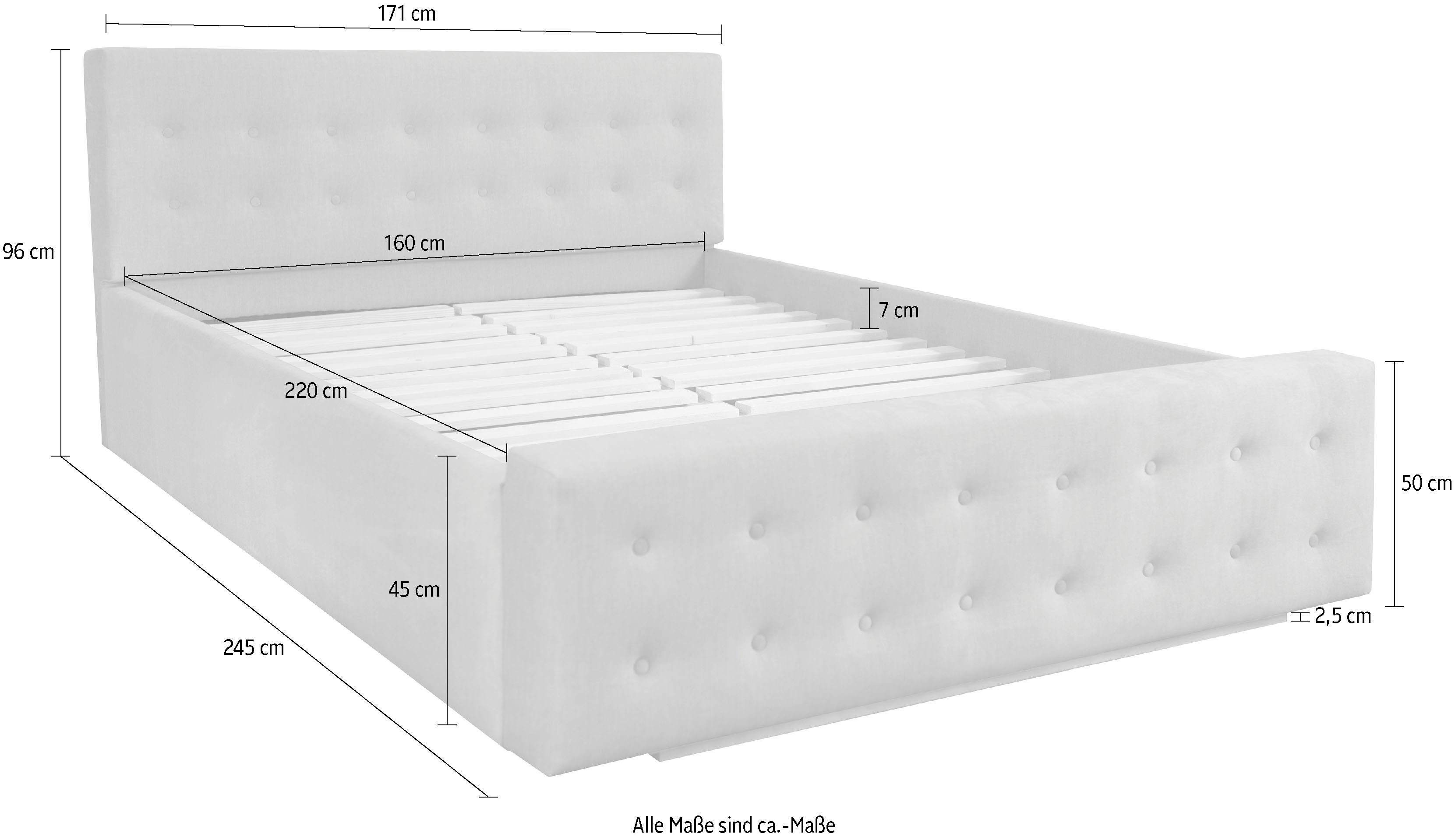 Home affaire Gestoffeerd bed Vaine in 5 breedten, ook in lengte 220 cm, incl. lattenrol