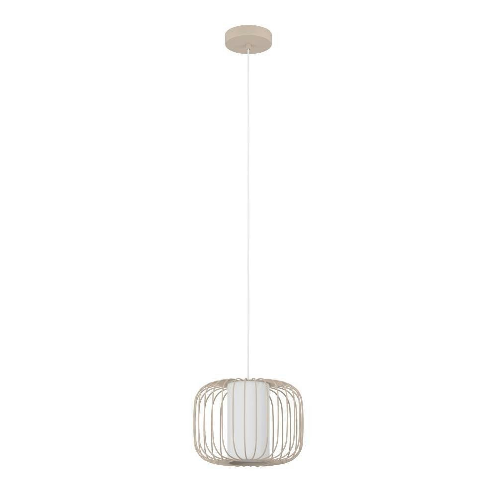 EGLO Hanglamp Terrarosa Hanglamp, metaal in zandkleur en textiel in wit, E27, Ø 28,5 cm (1 stuk)