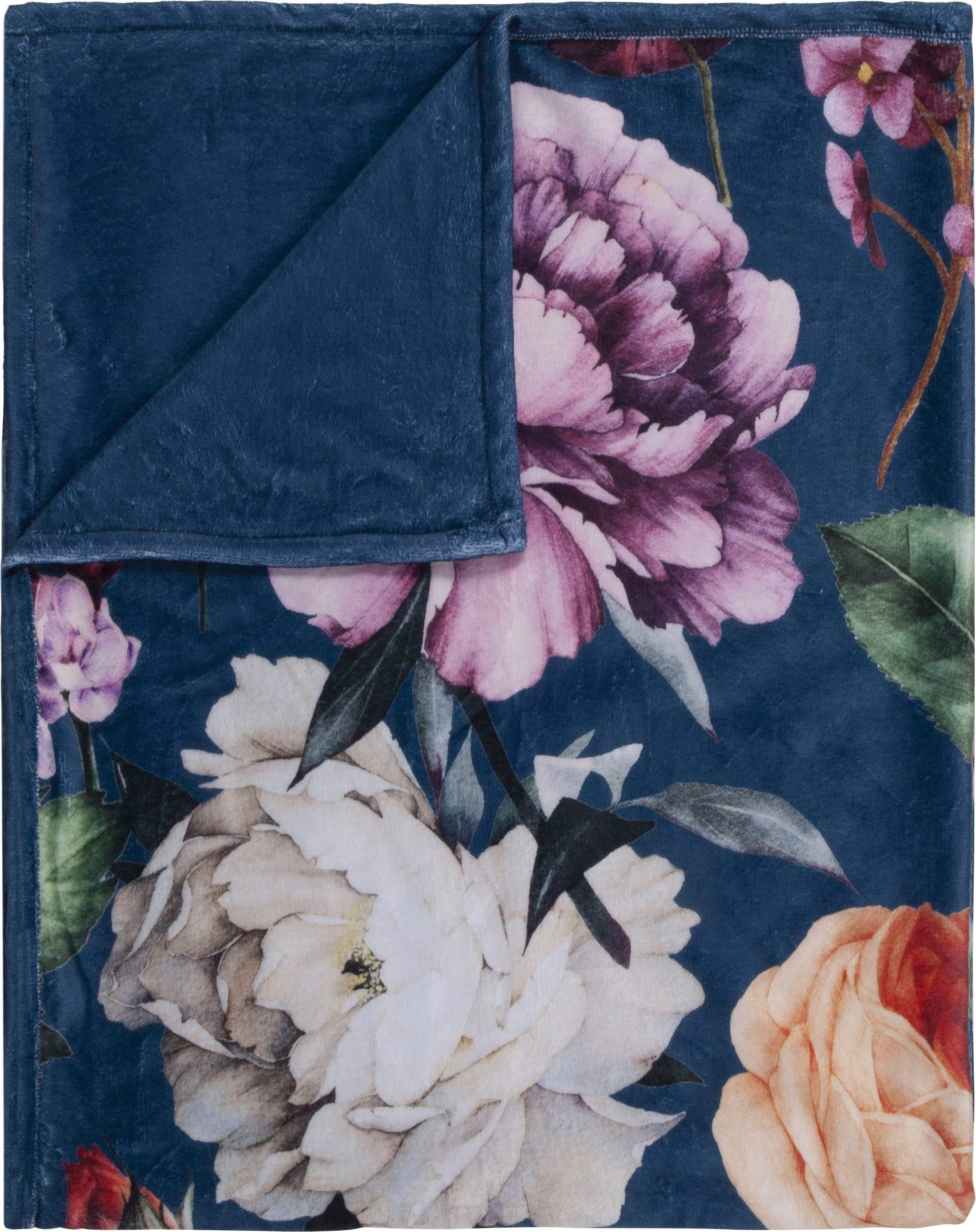 Descanso Plaid Fiori Zeer zacht, knuffeldeken, 130x160 cm, omkeerbaar, bloemen, zand