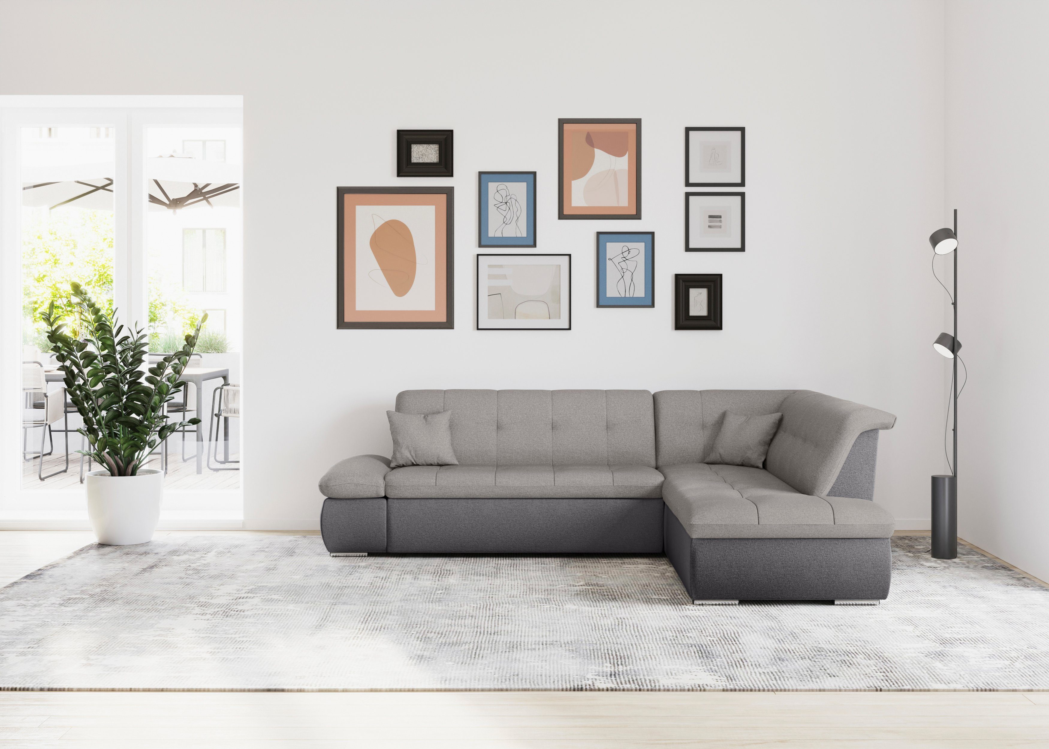 DOMO collection Hoekbank Moric L-vorm keuze met bedfunctie en armleuningverstelling, ook in cord grijs, hoekbanken, 273 cm