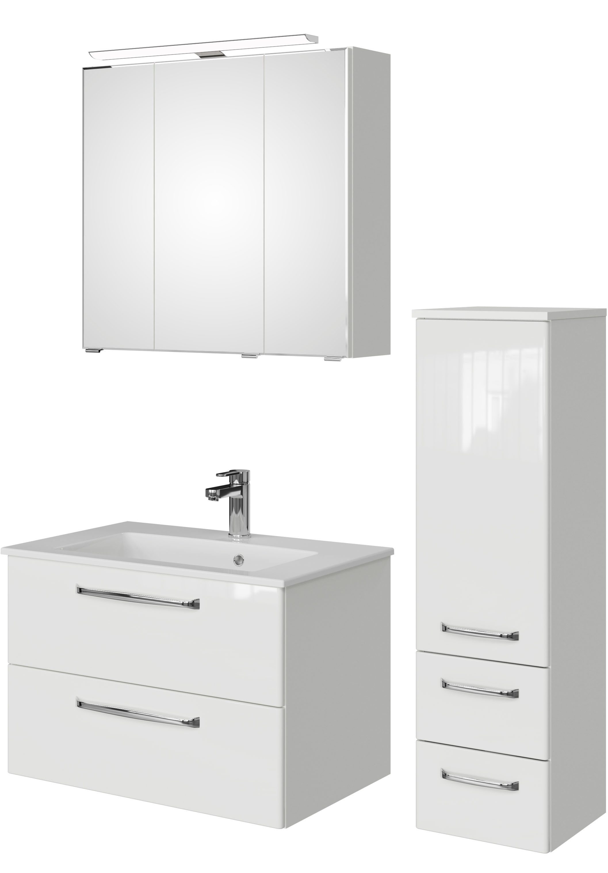 Saphir Badmeubelset Trentino 3-delig mineralen marmer wasbak, LED spiegelkast (4 stuks) badmeubelsets