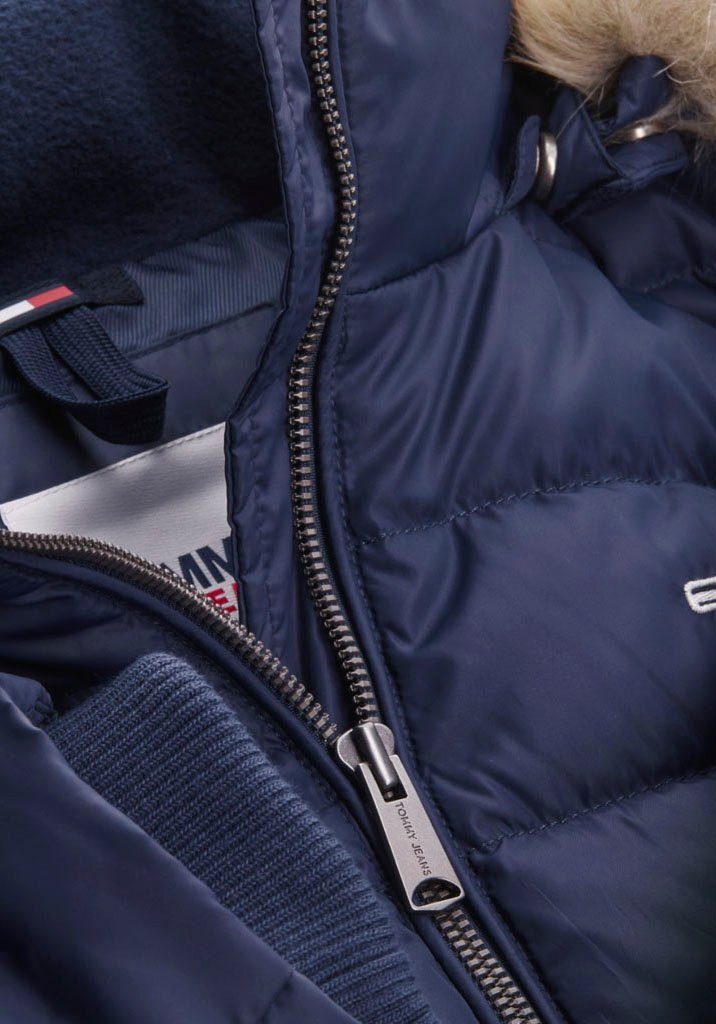 TOMMY JEANS Donsjack BASIC HOODED DOWN JACKET met imitatiebont aan de capuchon & tommy jeans-merklabel