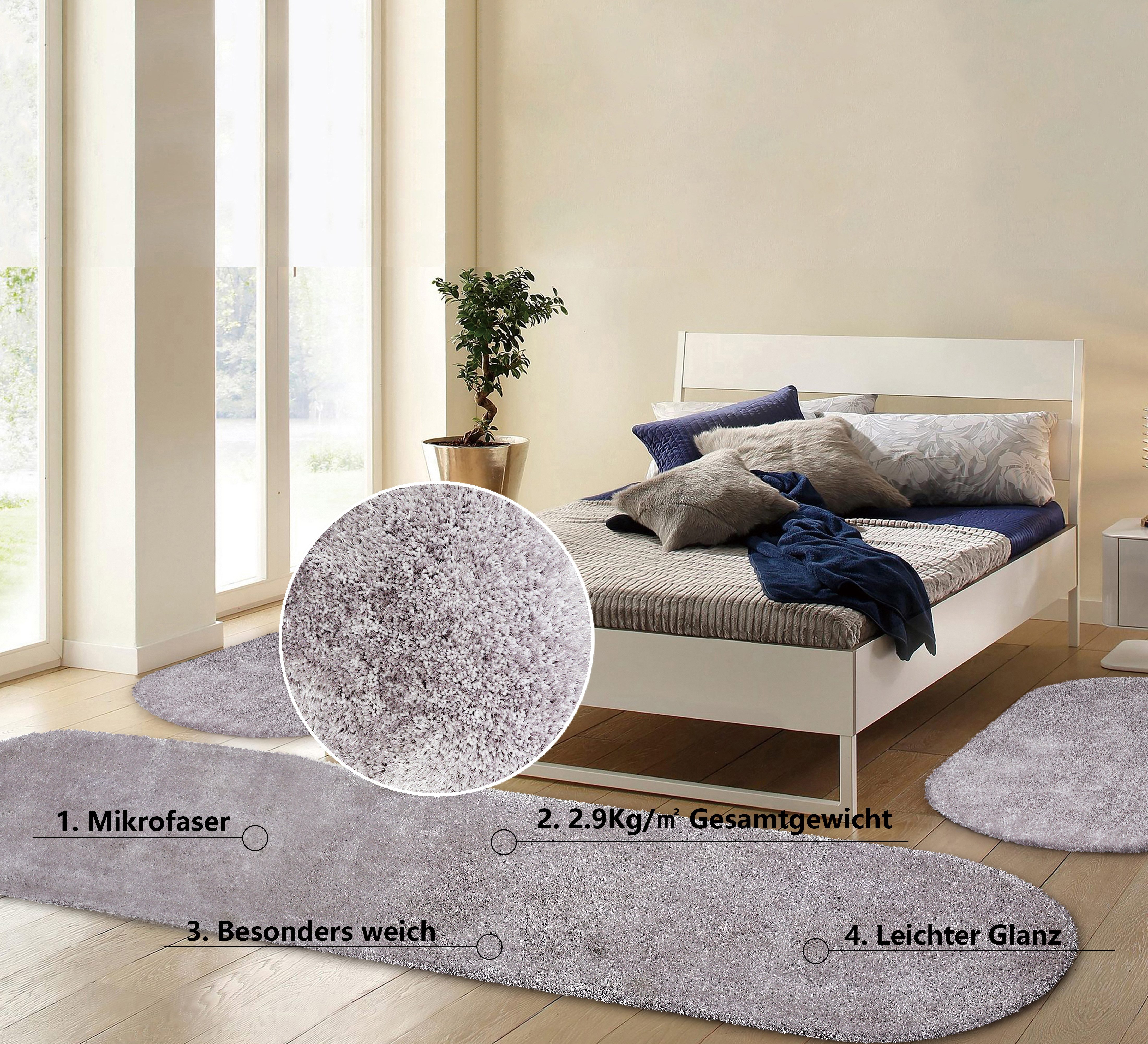 Bruno Banani Set slaapkamerkleedjes met hoge pool Dana tapijt, klantenfavoriet unikleur, microvezel, gemakkelijk in onderhoud, slaapkamerkleed,