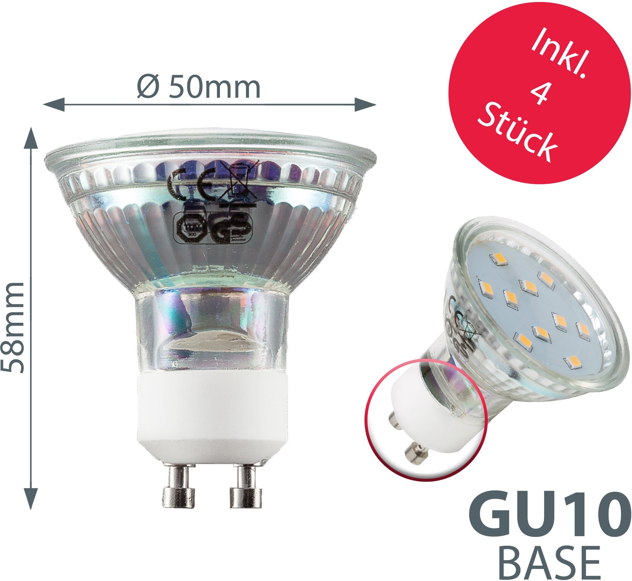 B.K.Licht LED plafondspot LED plafondlamp, rond, metaal, glas, spot, GU10, incl. 3W 250lm