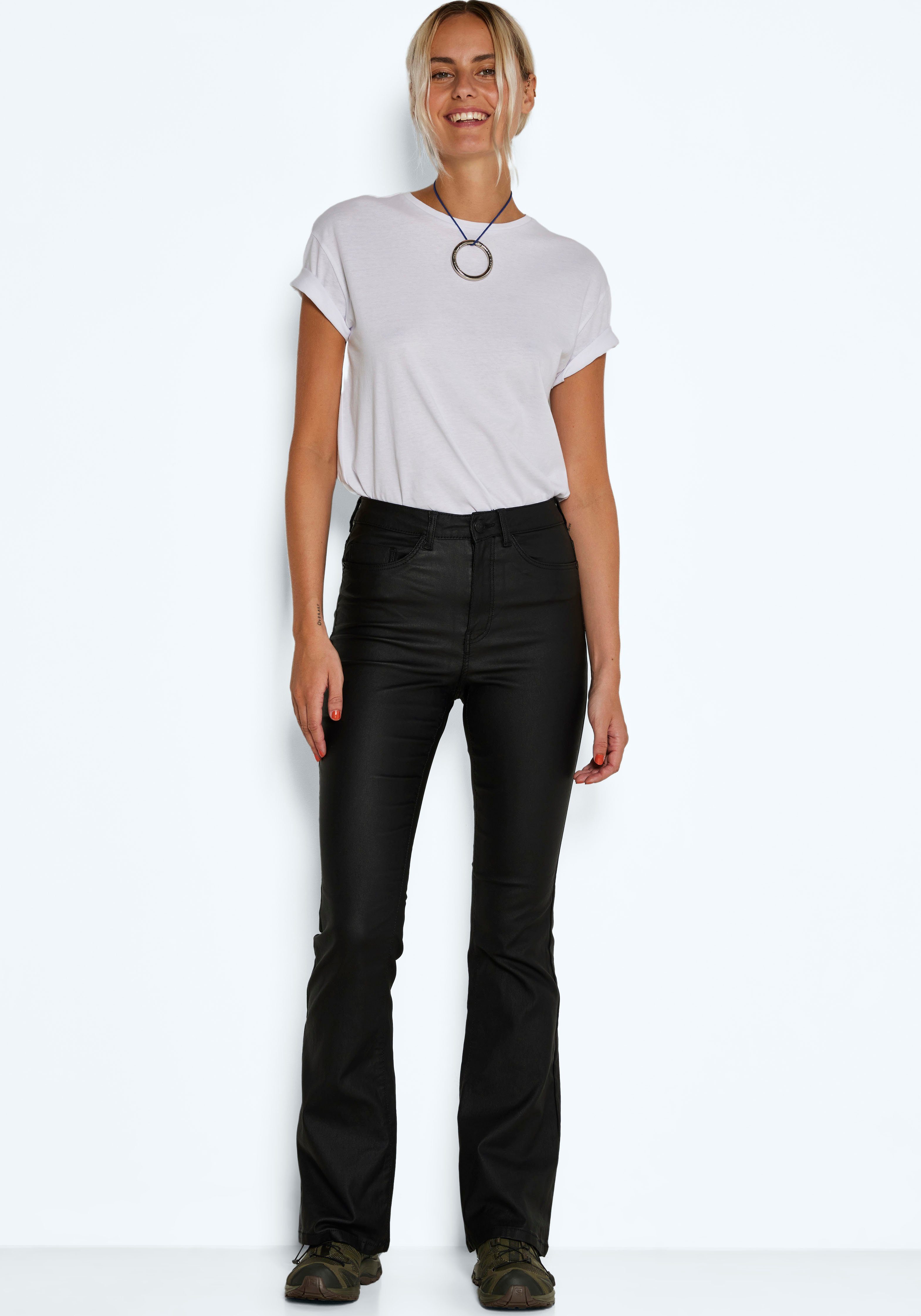 Noisy may Imitatieleren broek NMSALLIE HW FLARE COATED PANTS NOOS