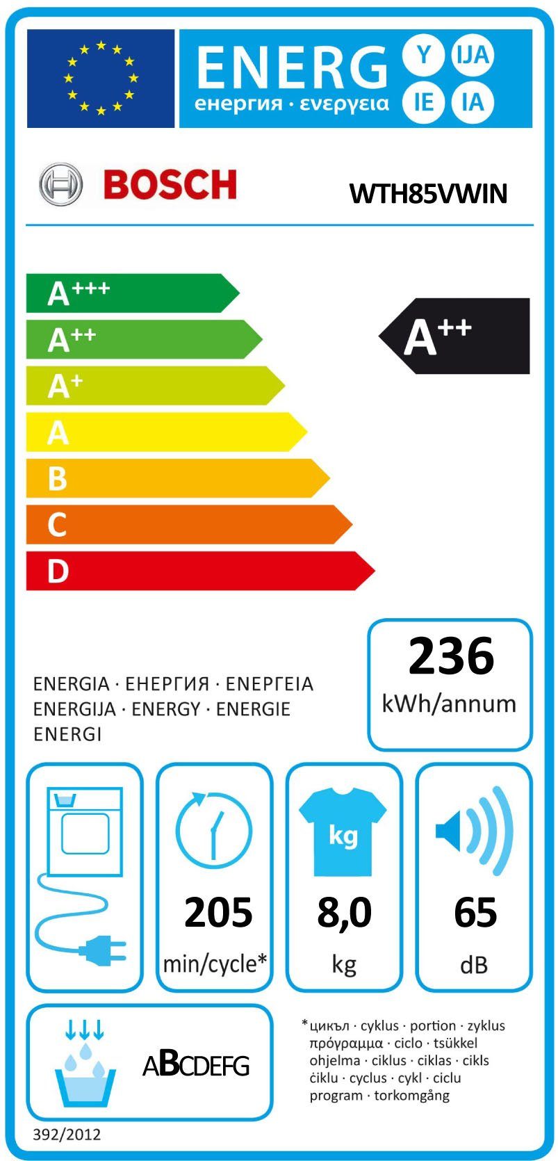 BOSCH Warmtepompdroger WTH85VWIN, 8 kg