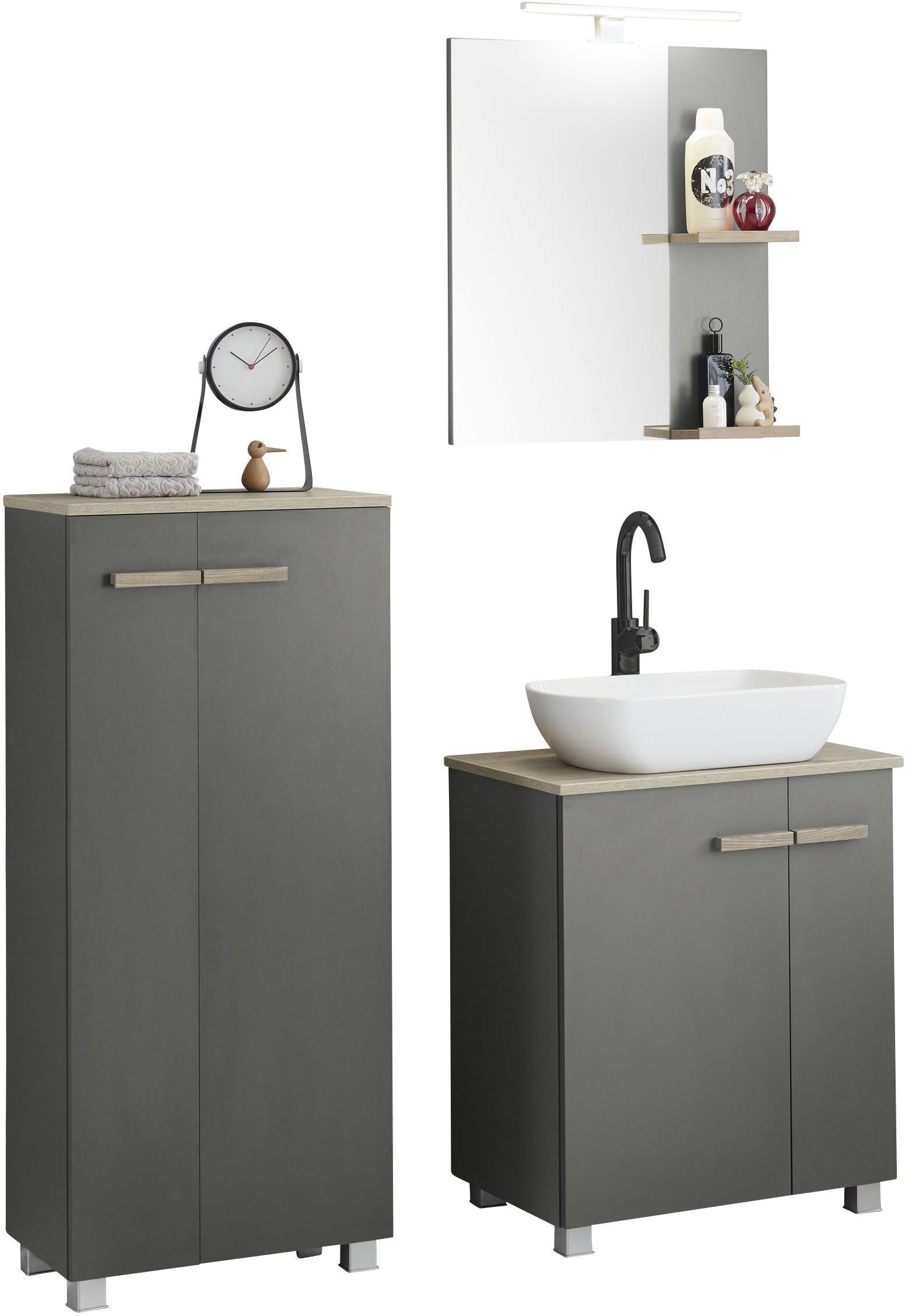 Places of Style Badkamerserie SOLiD, badkamermeubelset, badkamer in modern ontwerp, 3-delige badkamer (set, 3-delig) badmeubelsets grijs