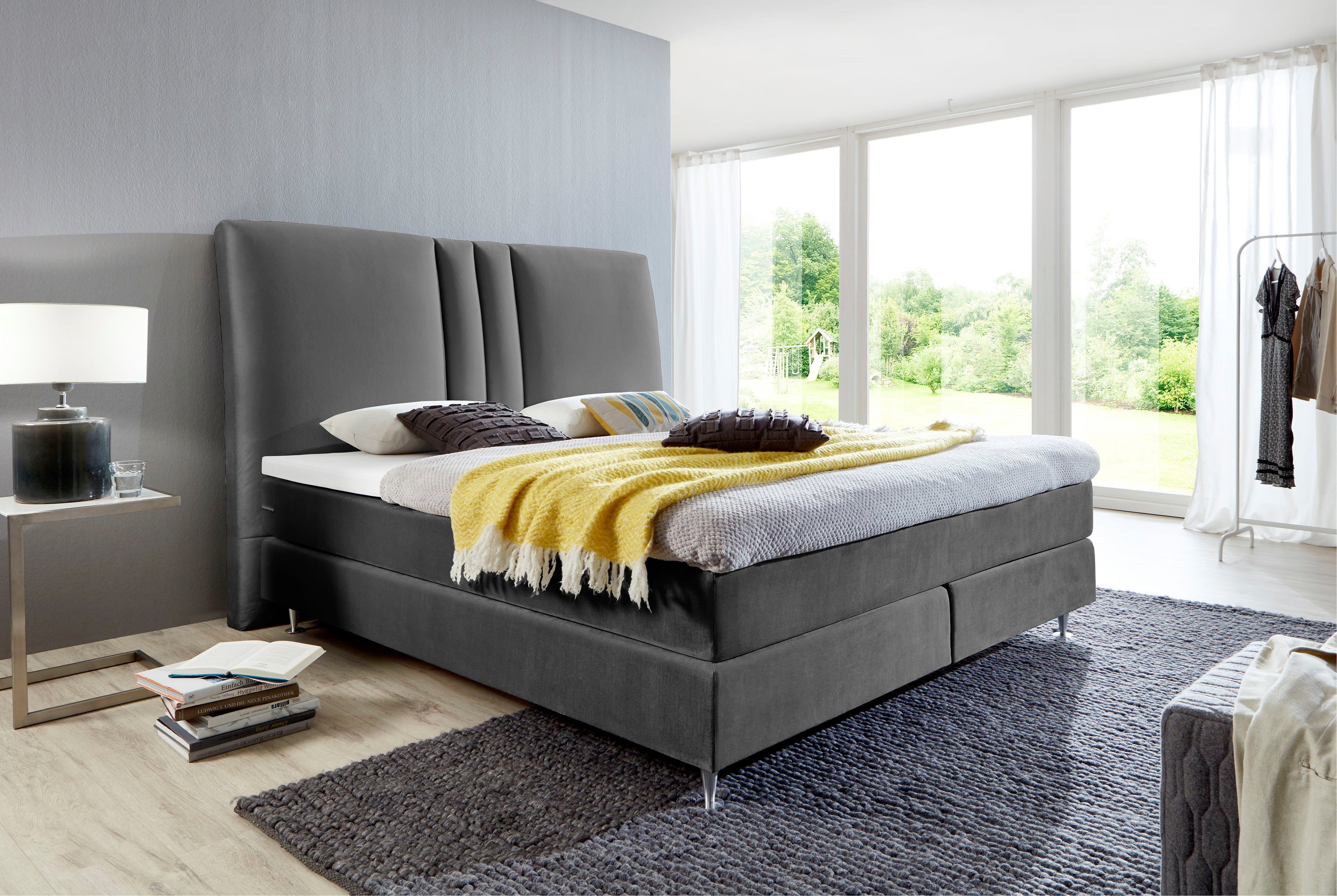 ATLANTIC home collection Boxspring Rita met topmatras en hoog hoofdbord boxsprings grijs