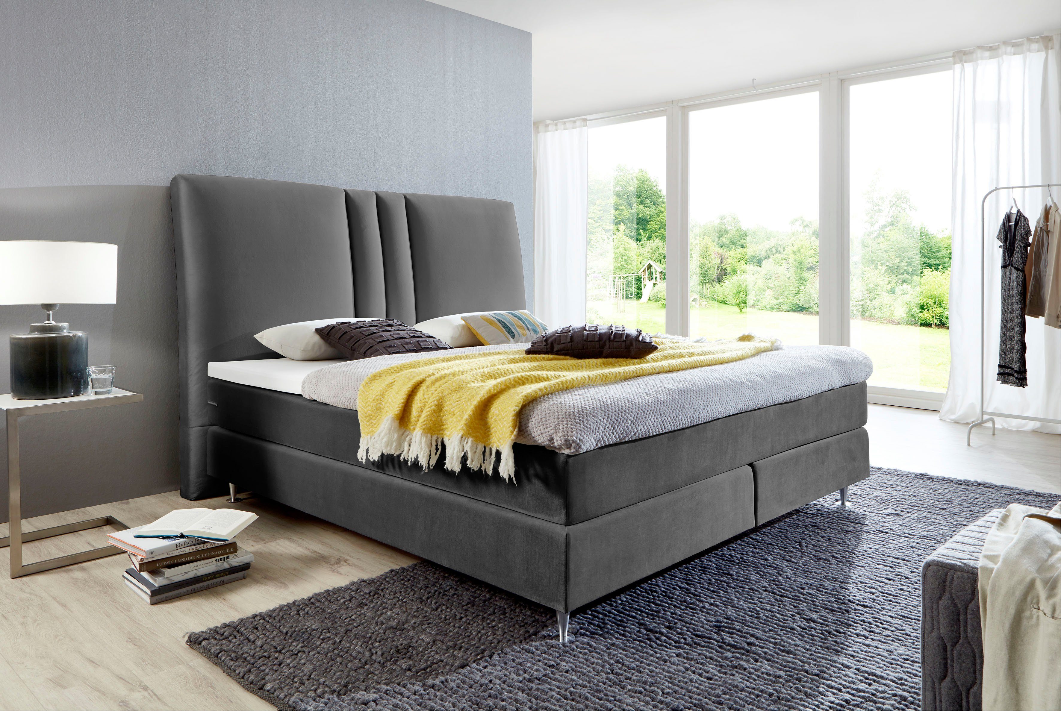 ATLANTIC home collection Boxspring met topmatras en hoog hoofdbord