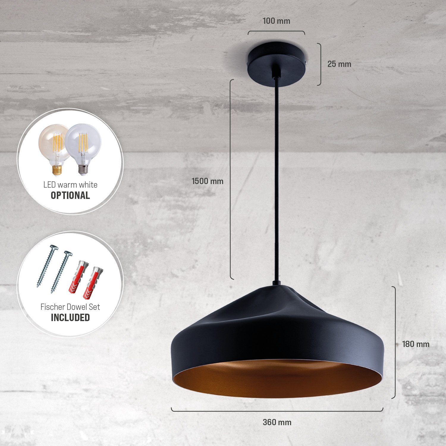 Paco Home Hanglamp HURLEY T Hanglamp eetkamer keukenlamp hangend Eettafellamp binnenin in goudkleur