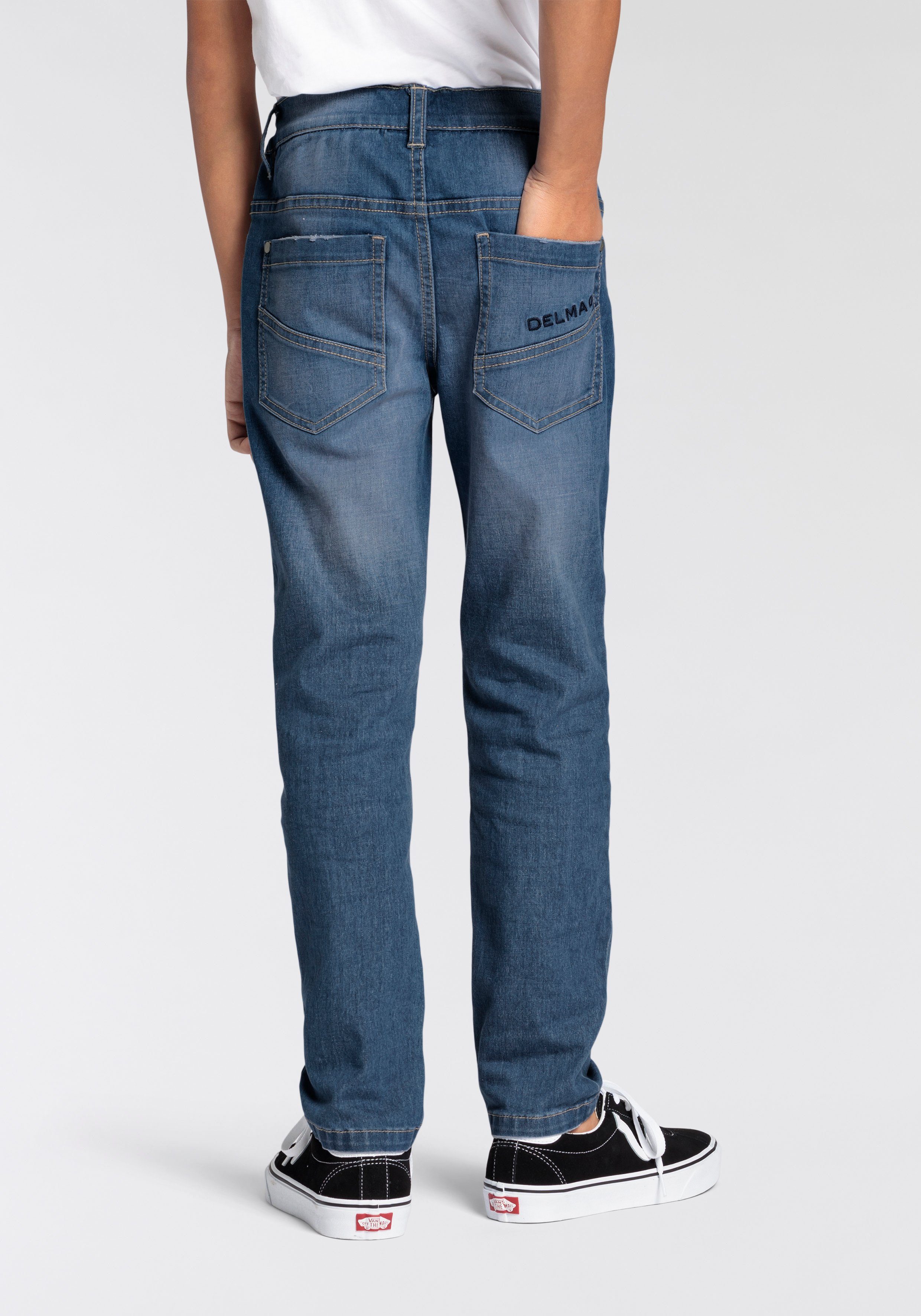 DELMAO Stretch jeans Straight-fit jeans for boys elastisch materiaal used-look-wassing lage taille