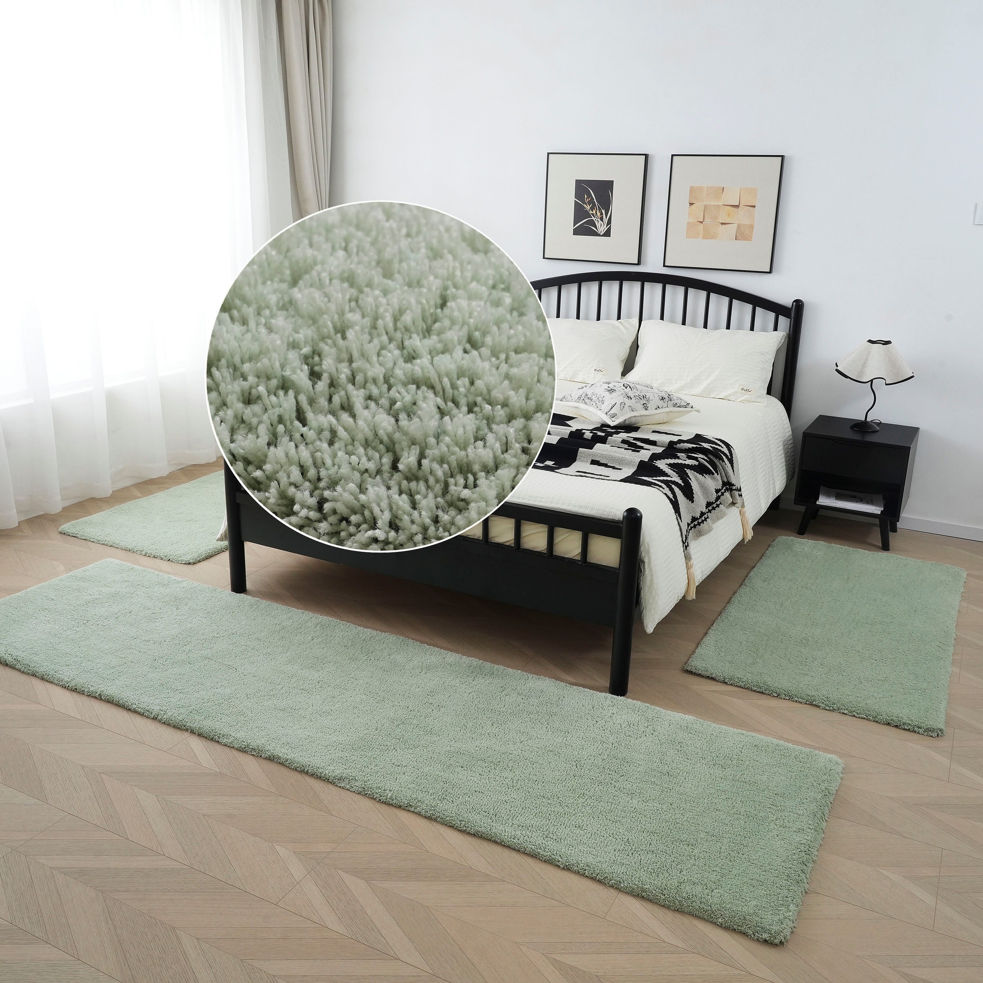 my home Set slaapkamerkleedjes met hoge pool Microvezeltapijt Magong, bijzonder zacht, zeer fijne pool uni, unikleurig slaapkamerkleed, loperset, slaapkamer, kinderkamer