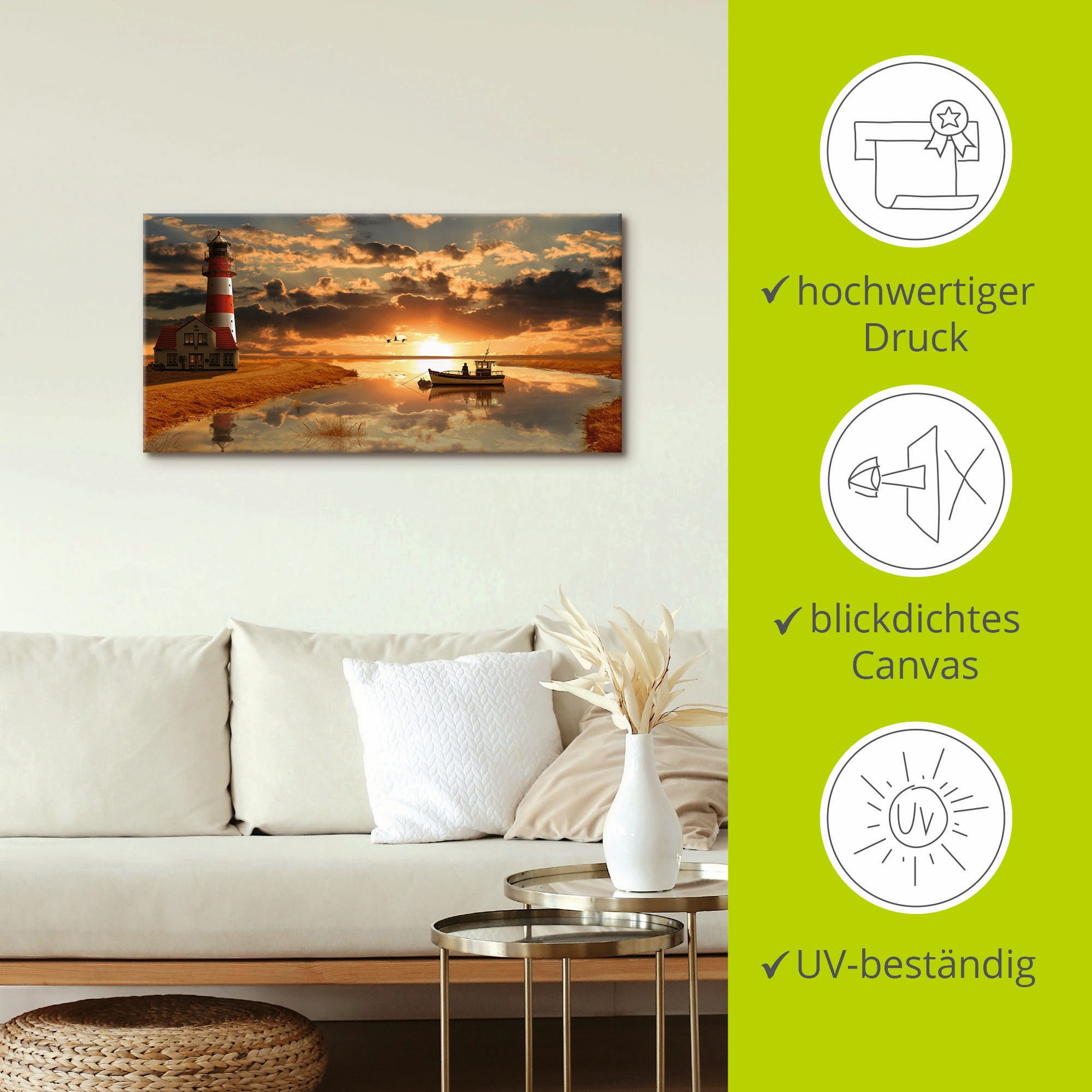 Artland Artprint Maritieme idylle bij de vuurtoren als artprint op linnen, poster, muursticker in verschillende maten