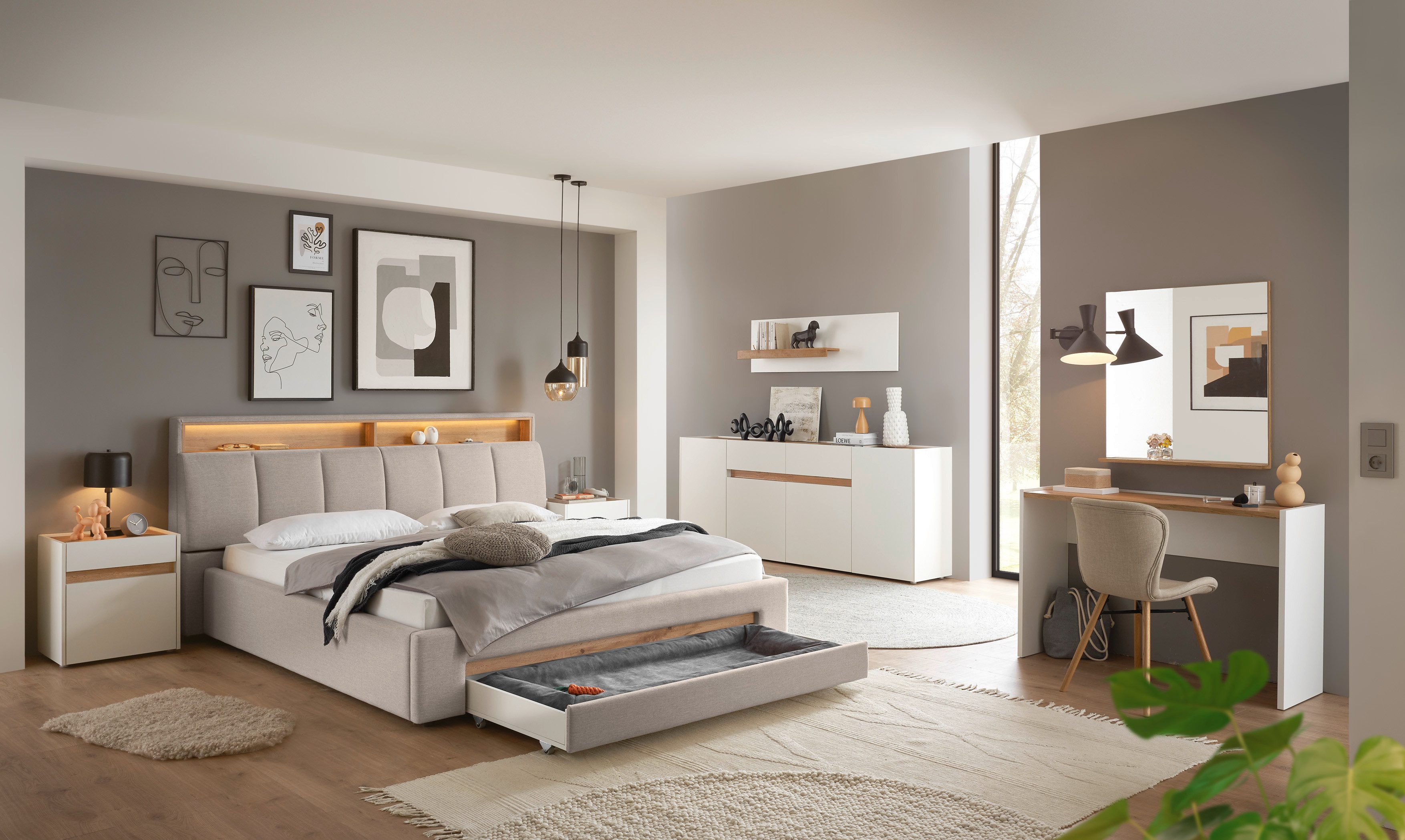 INOSIGN Gestoffeerd bed CiTY/GiRON,, gepolsterd opbergbed, met LED-verlichting Bedkisten met hondenbed of als opbergruimte, opklapbare hoofdeinden