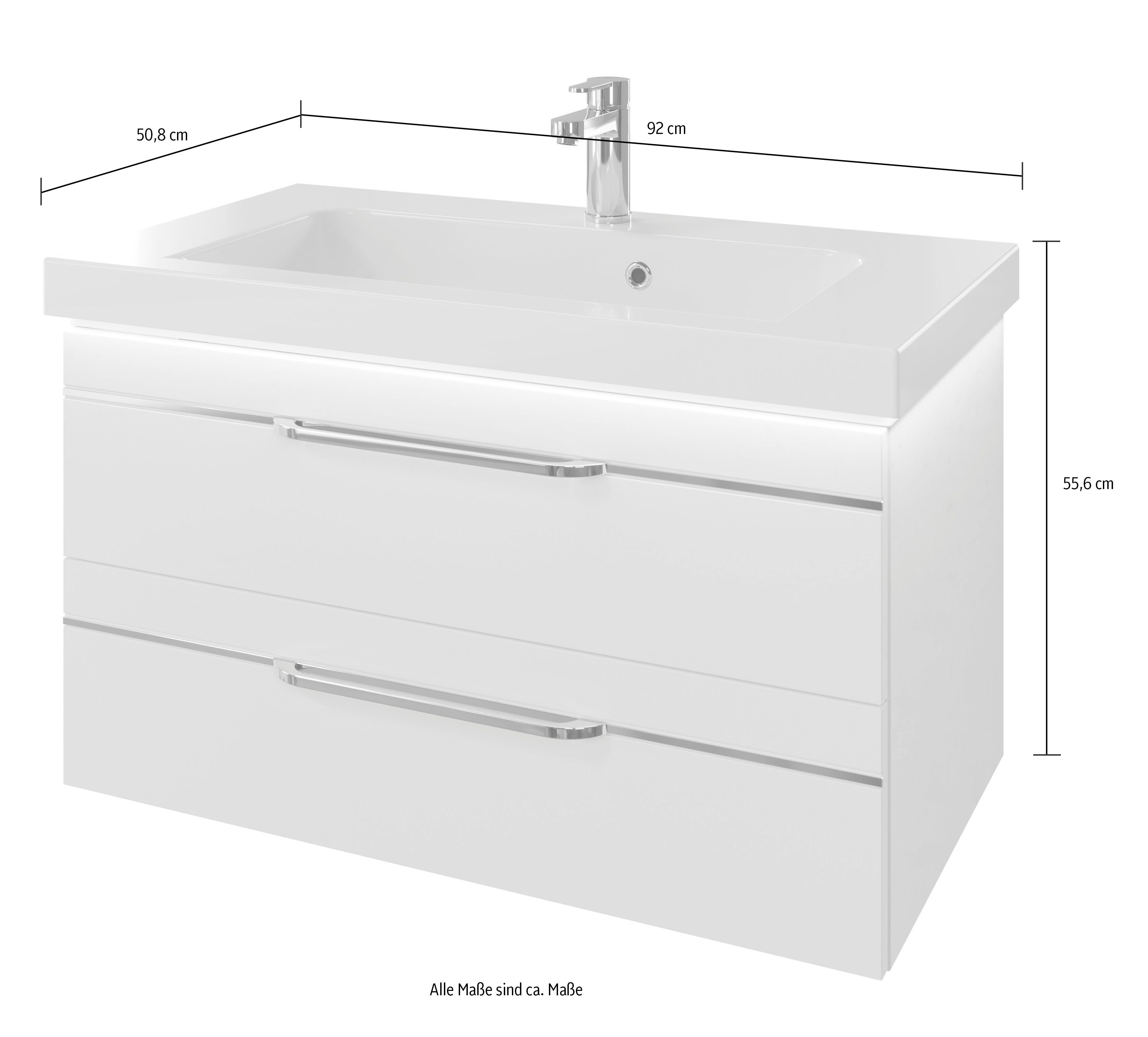 Saphir Wastafelonderkast Serie Balto mineraalmarmeren wastafel met onderkast, 92 cm breed Wastafelmeubel met 2 laden, badkamerkast in verschillende uitvoeringen (2-delig)