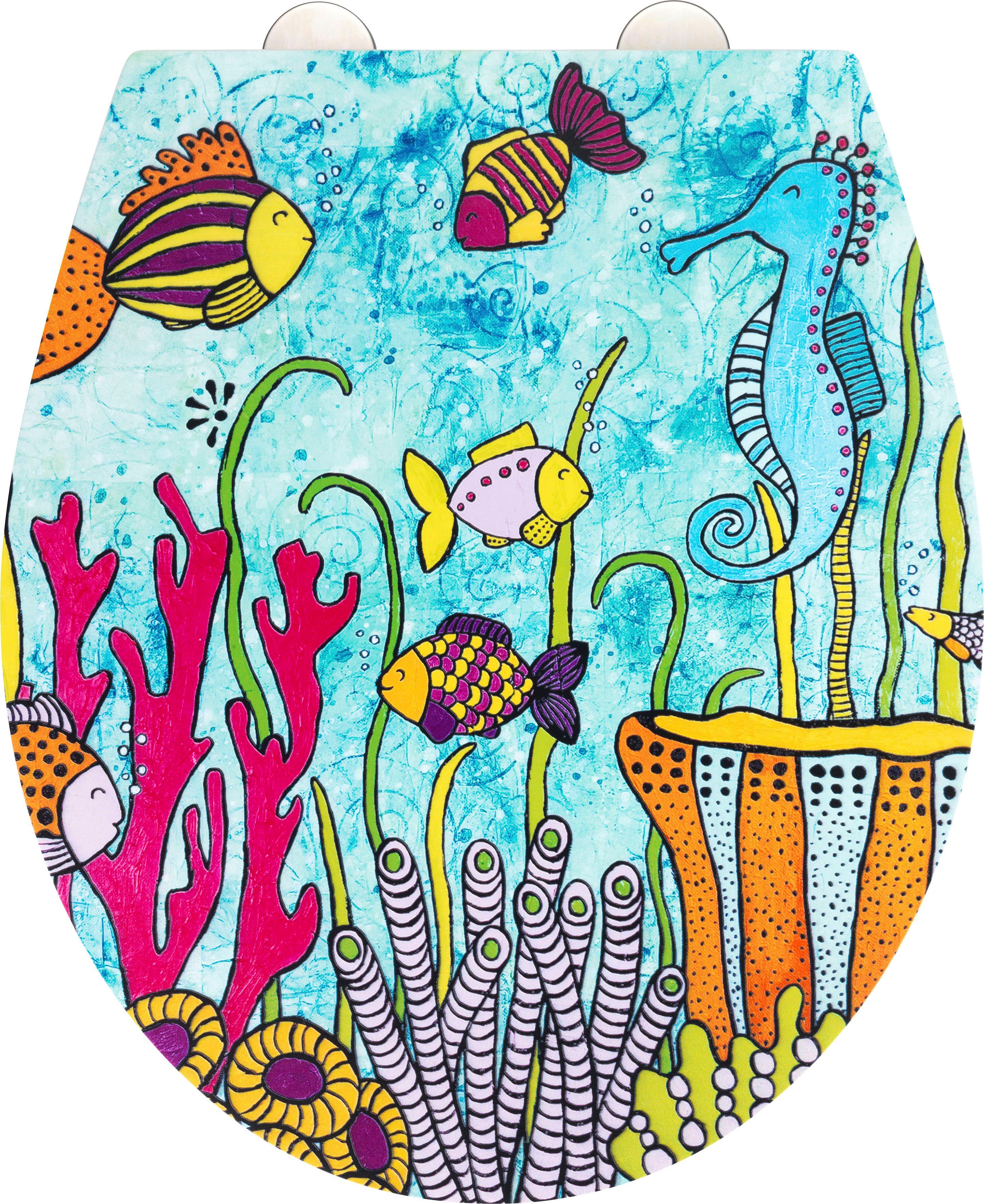 WENKO Toiletzitting Rollin’Art Ocean Life met reliëf oppervlak en softclosemechanisme wc-brillen blauw