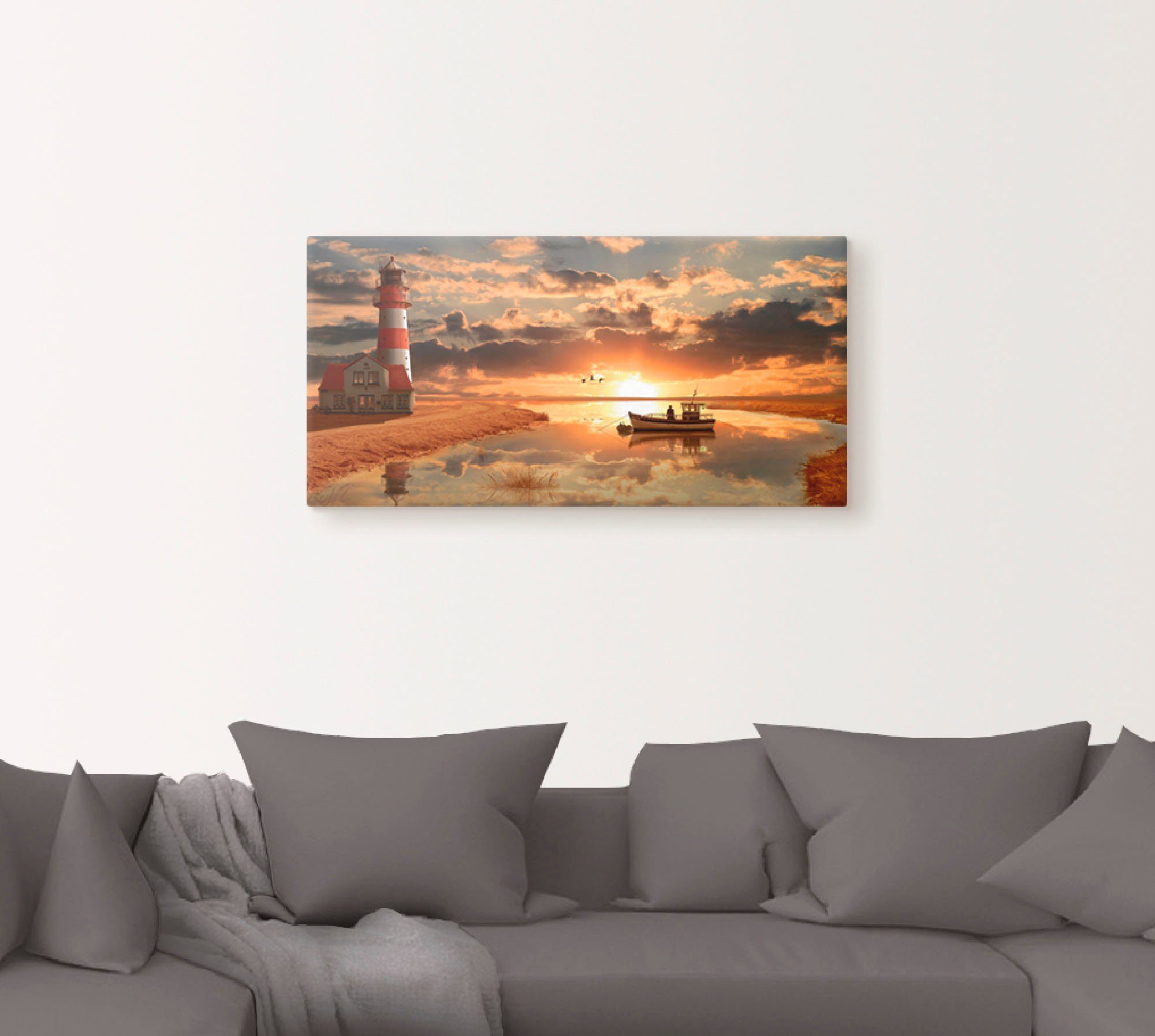 Artland Artprint Maritieme idylle bij de vuurtoren als artprint op linnen, poster, muursticker in verschillende maten