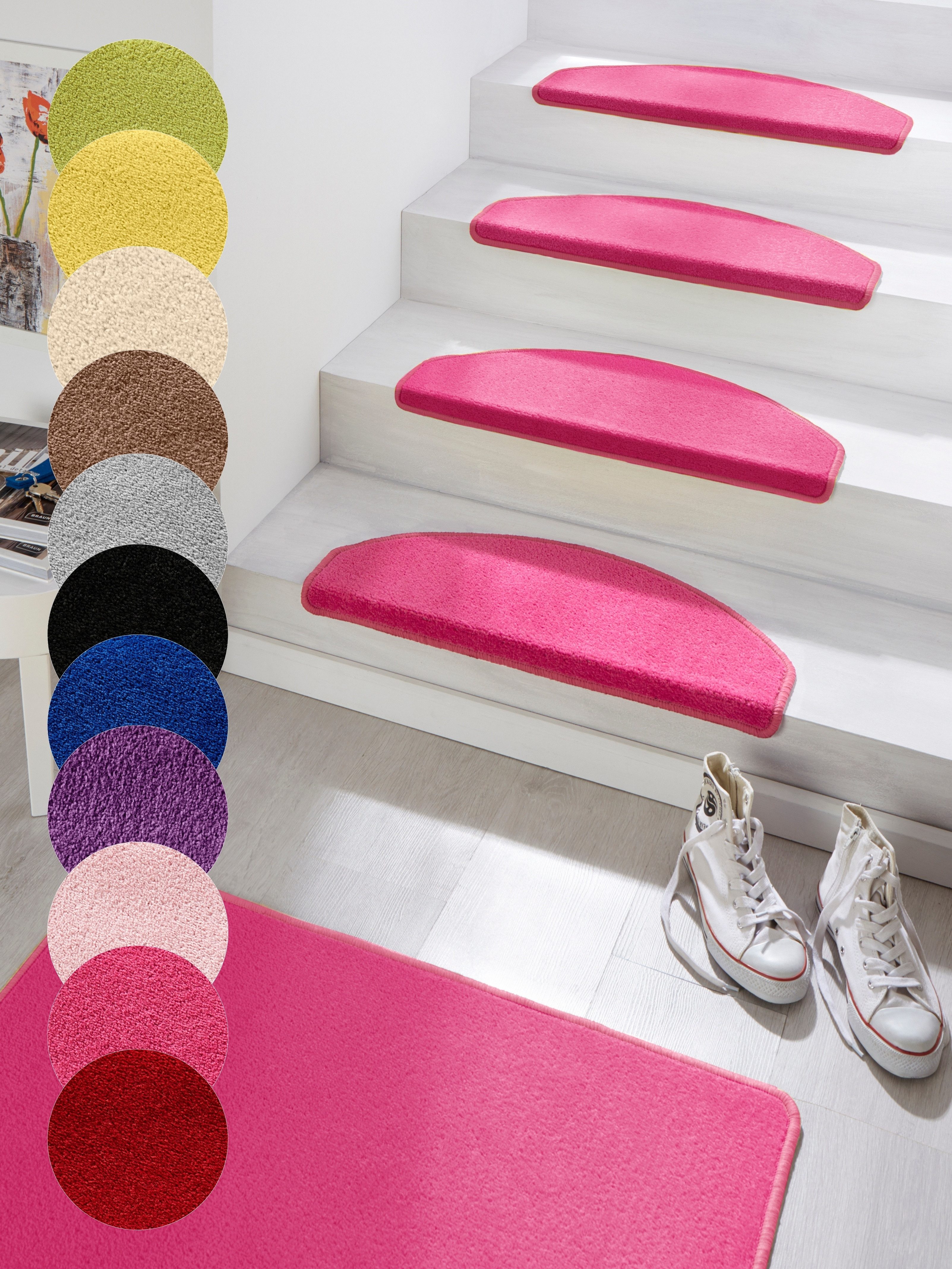 HANSE Home Tredemat Fancy 15 stuks, trapmatten, zelfklevend, traptapijt, traptreden trapbekleding maat 15x 23x65 cm roze