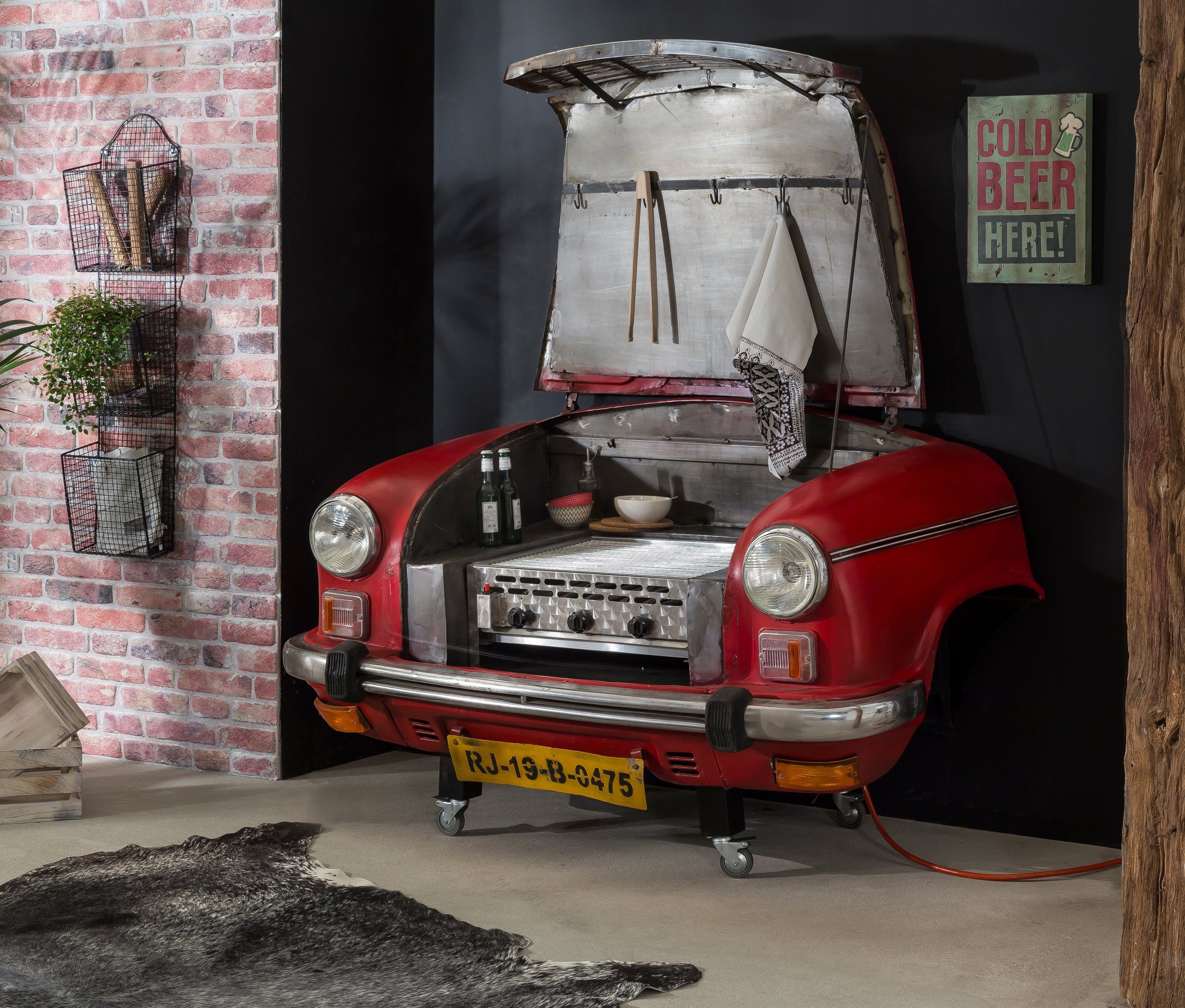 SIT Meubelpaneel Gerecycleerde auto-voorkant, binnen met een roestvrijstalen gasgrill (2 stuks)