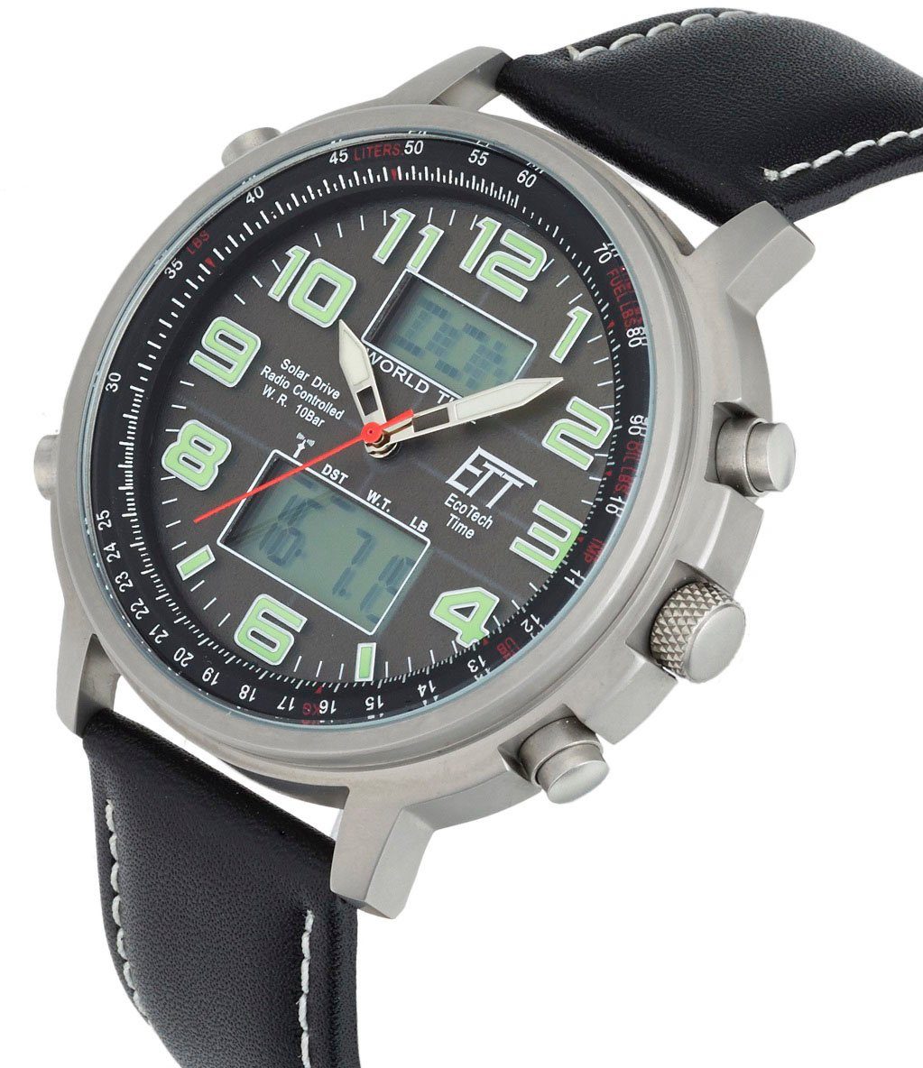 ETT Radiografische chronograaf Hunter World Timer Polshorloge, herenhorloge, stopwatchfunctie, datum, solar