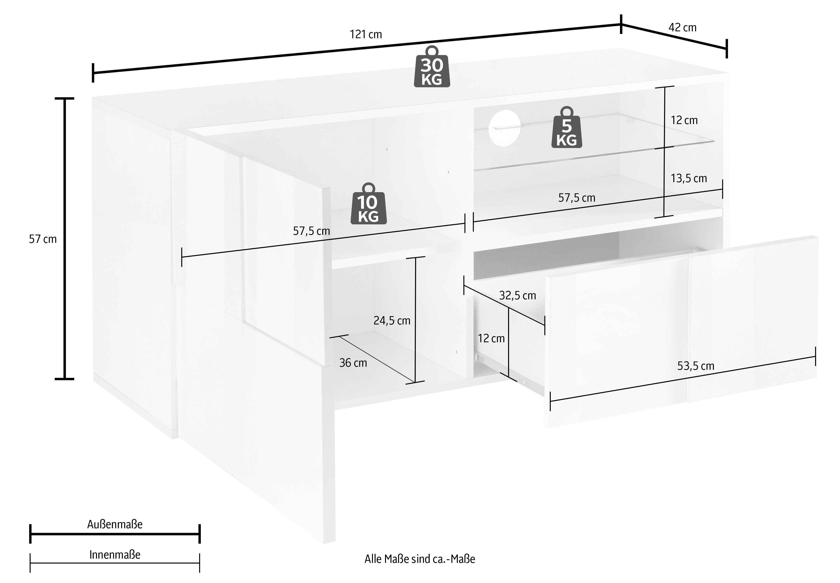 INOSIGN Tv-meubel Dama Breedte 121 cm, TV-meubel 1 deur, 1 lade, TV-kast Front in 3D-uiterlijk, greeploos, verschillende kleuren