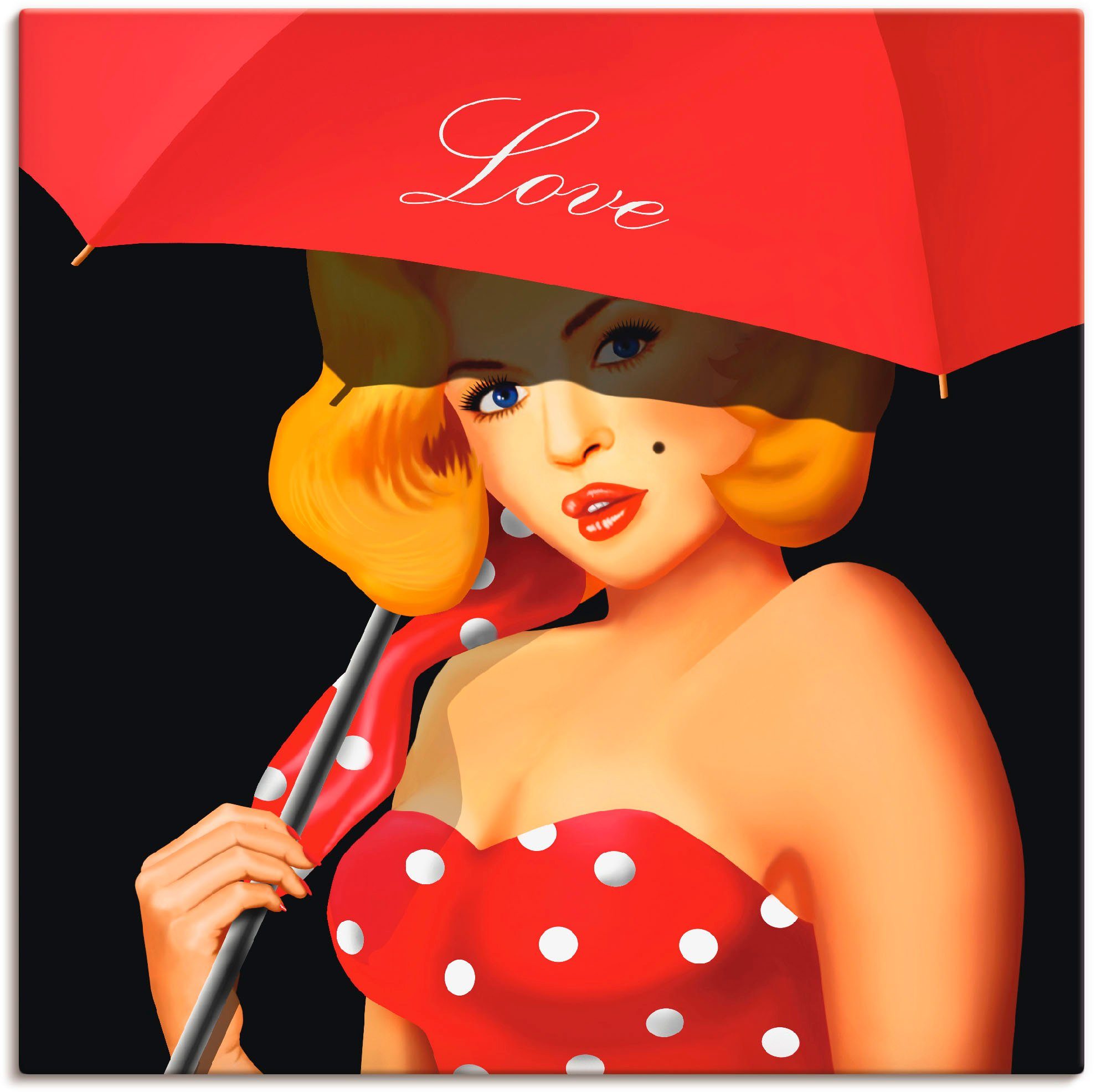 Artland artprint Pin-Up Girl unter rotem Regenschirm
