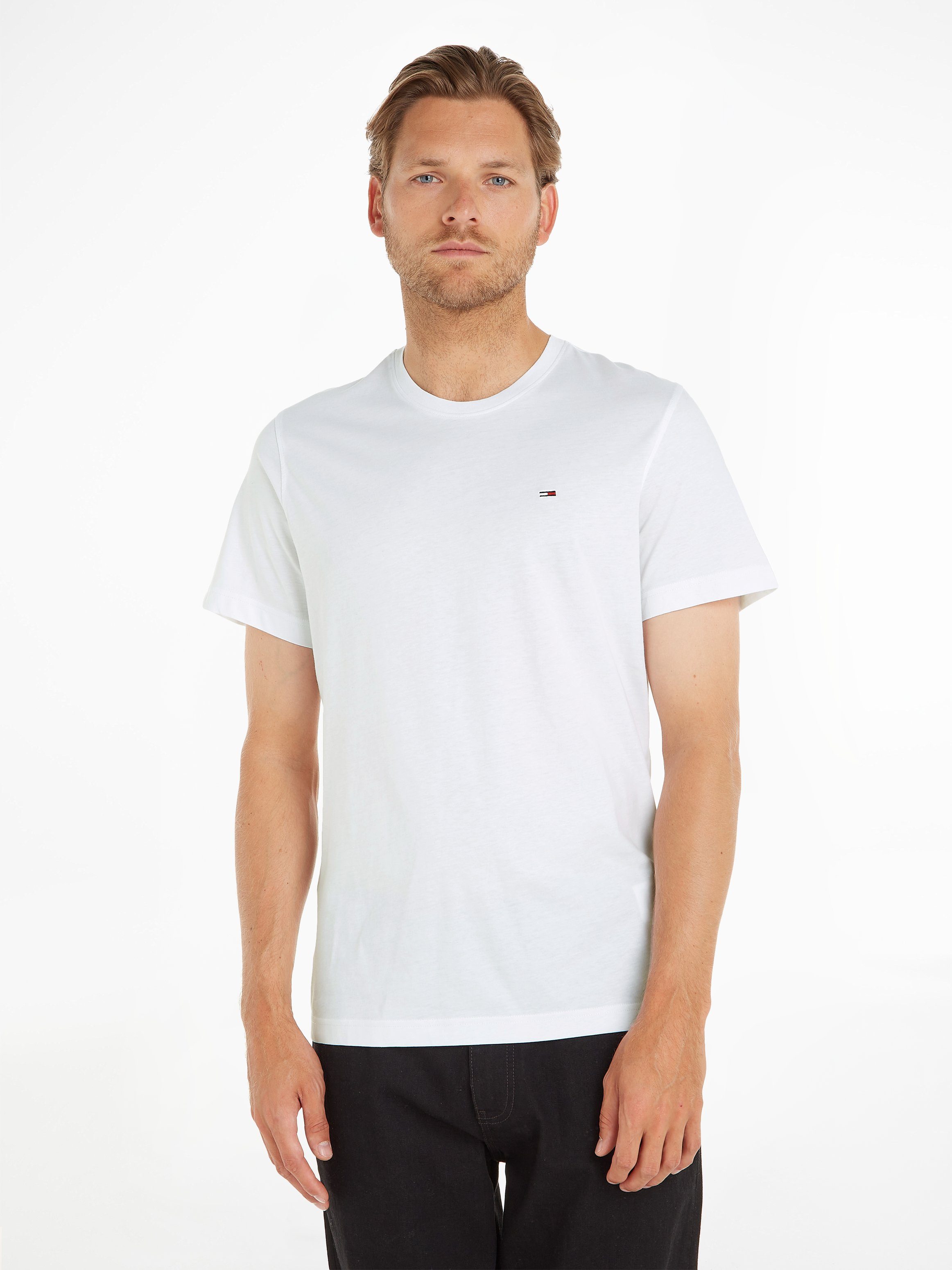 TOMMY JEANS T-shirt TJM ESSENTIAL SOLID TEE met ronde hals en subtiele logo-vlag