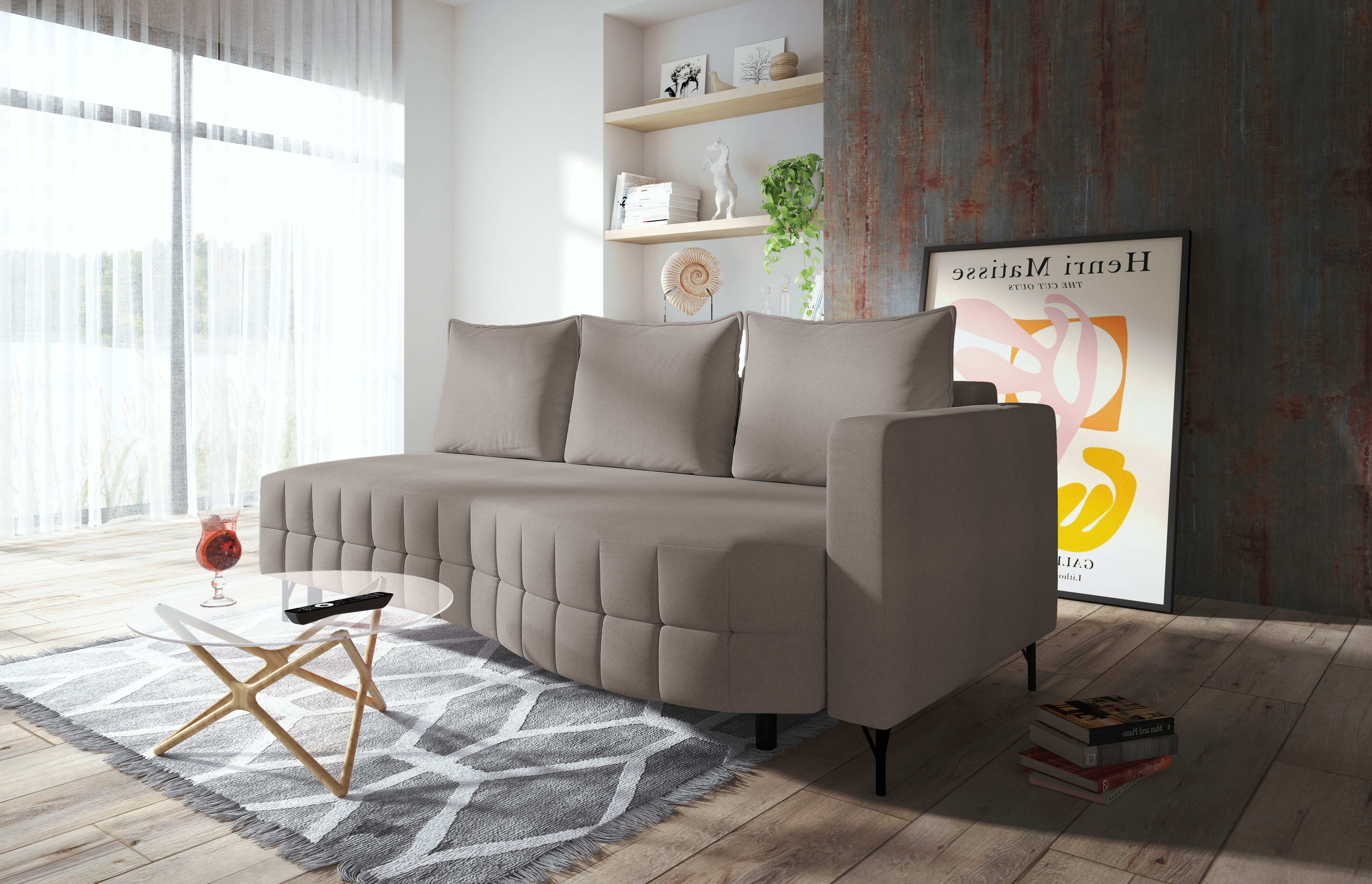 exxpo - sofa fashion Loungebank T wiggy slaapbank met bedfunctie en bedlade, comfortabele bonellvering, super zitcomfort, elegante vormtaal
