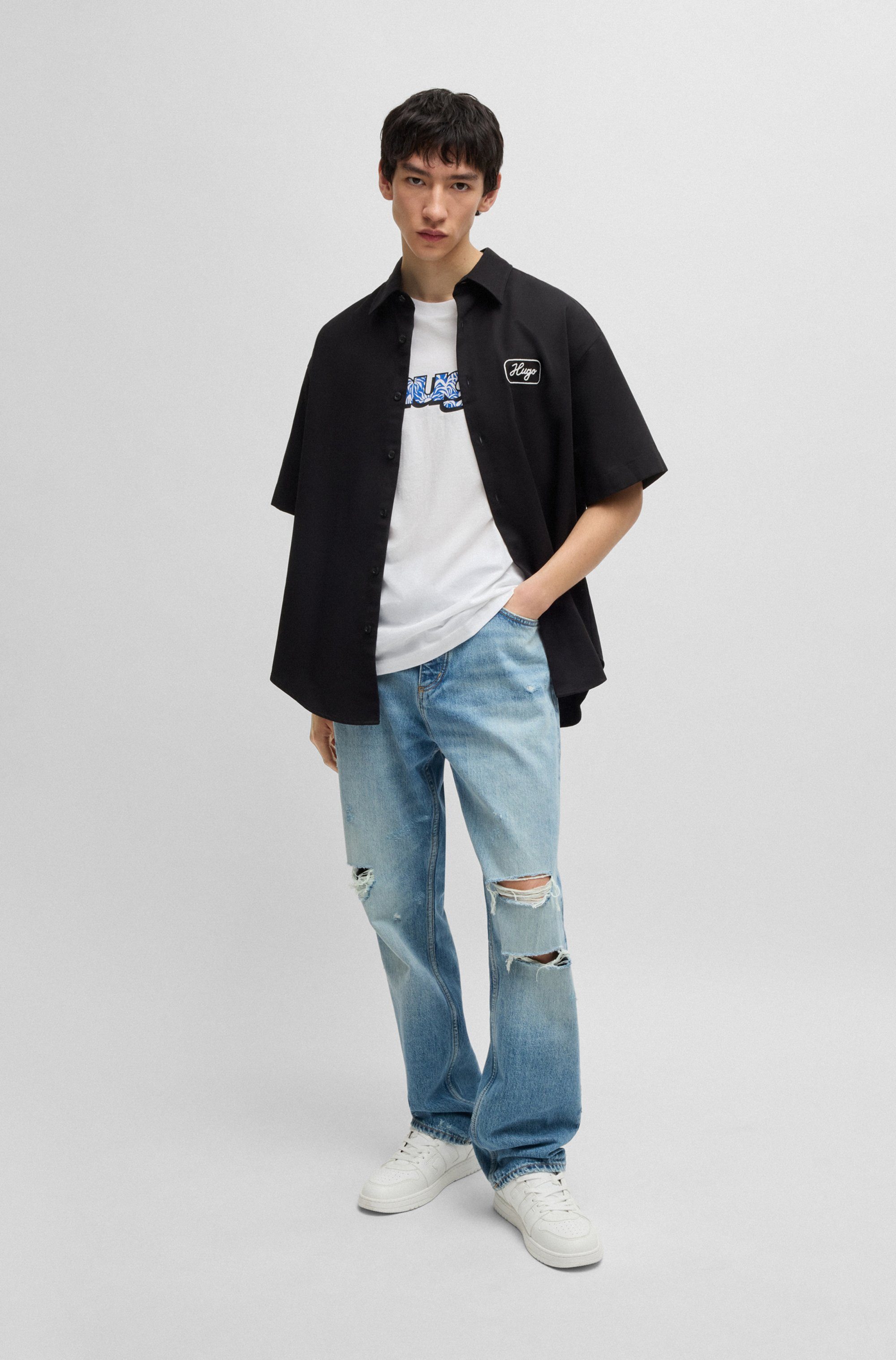 HUGO Blue T-shirt Nugibol met grote logoprint
