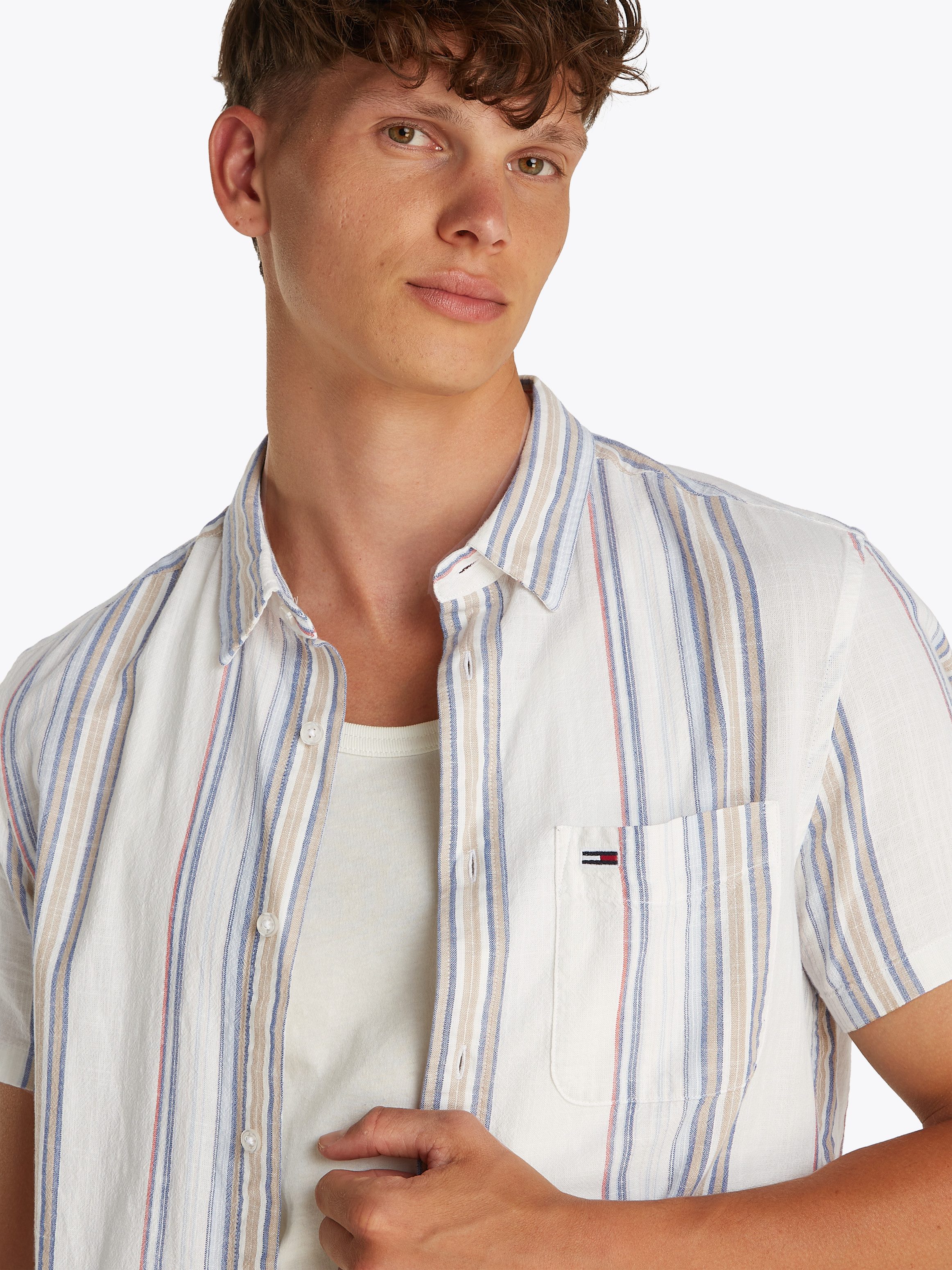 TOMMY JEANS Overhemd met korte mouwen TJM REG SLUB STRIPE SS SHIRT EXT