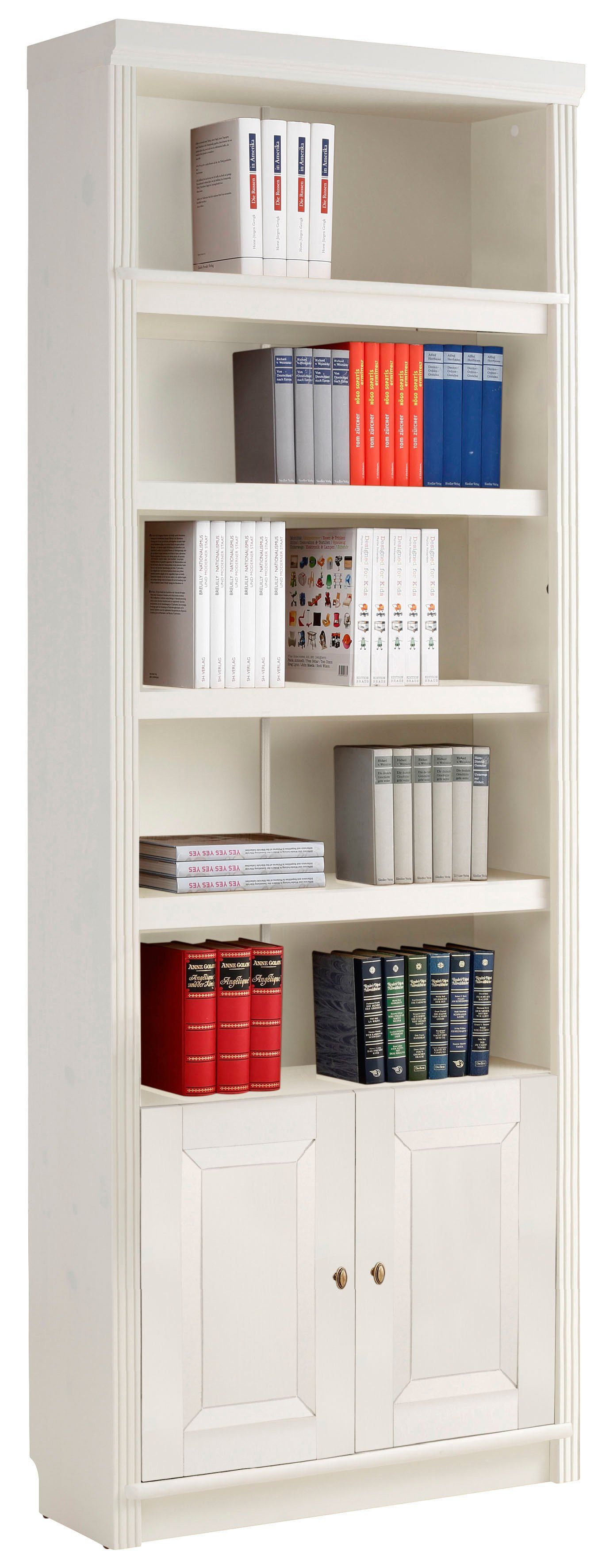 Home affaire Boekenkast Soeren van massief grenen, hoogte 220 cm, met 2 houten deuren, veel bergruimte boekenkasten maat 80 cm x 220 cm x 29 cm wit