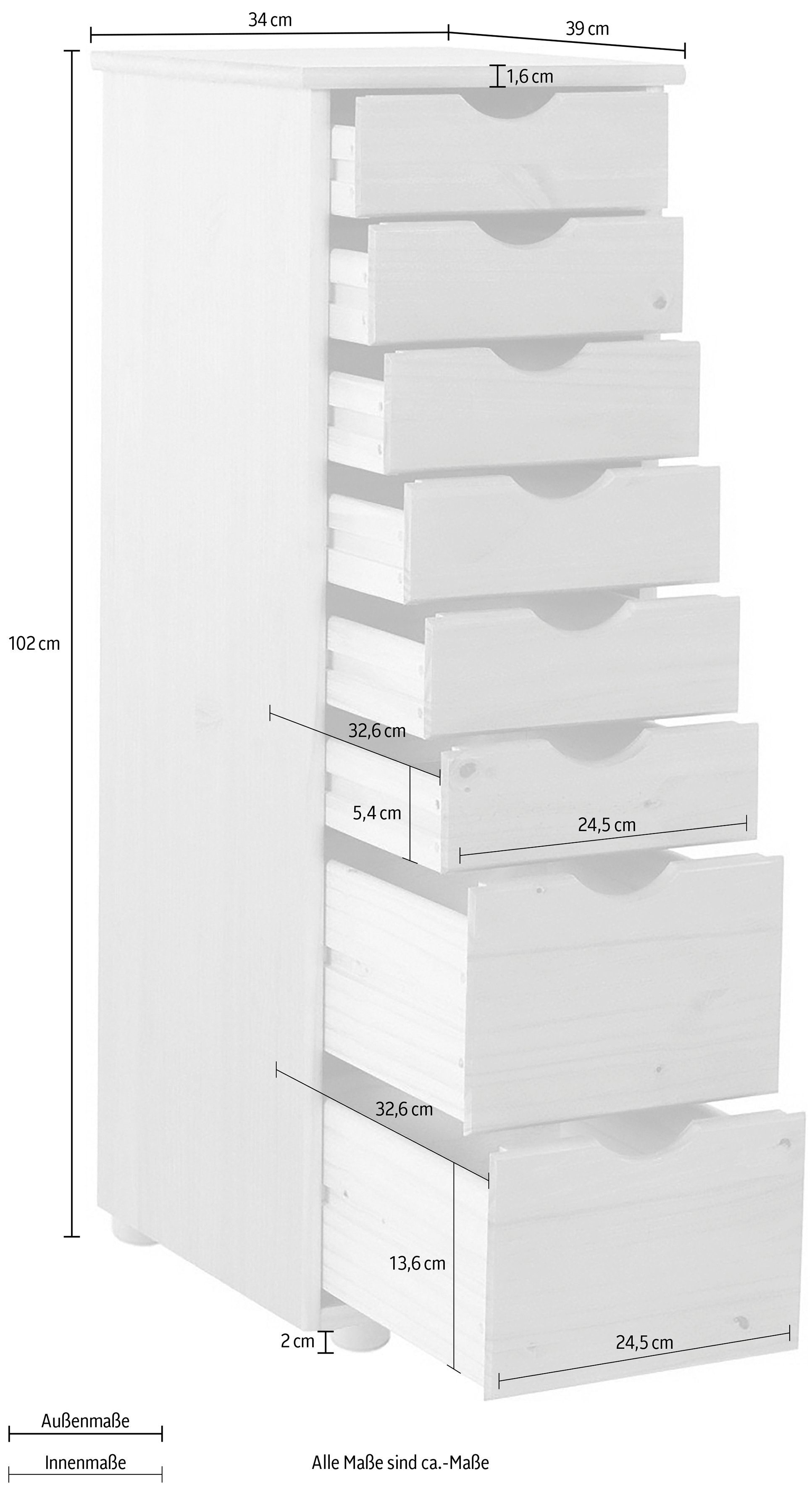 INOSIGN Kast Gava massief grenenhout, met vele opbergmogelijkheden, breedte 34 cm