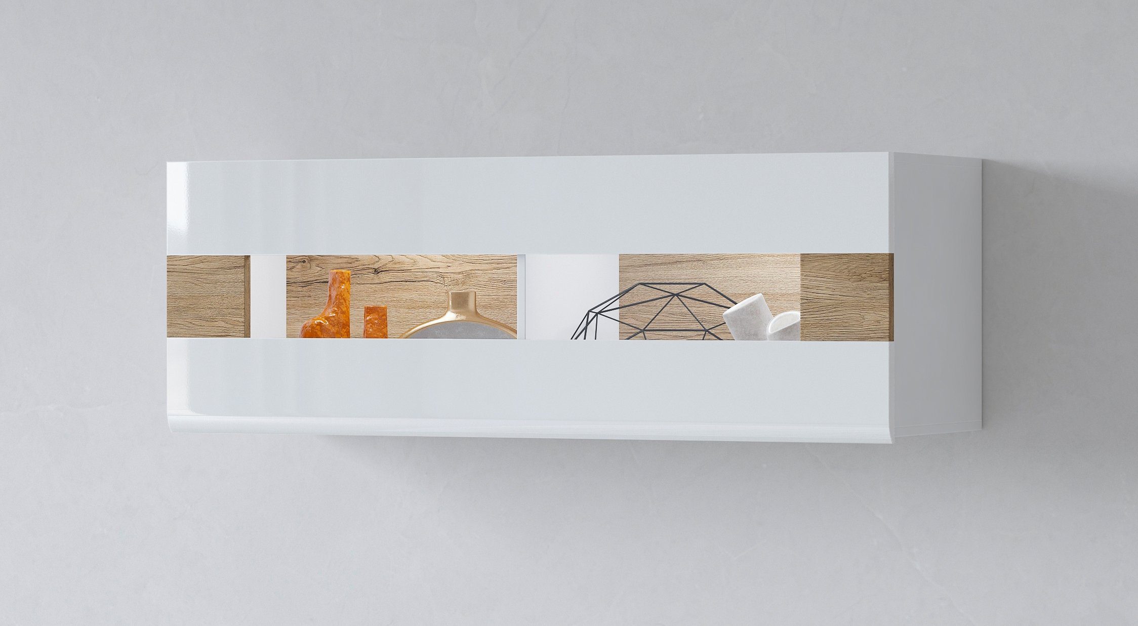 INOSIGN Hangende vitrinekast Toledo, breedte 131 cm trendy glazen vitrine met decoratieve MDF-front vitrinekasten wit