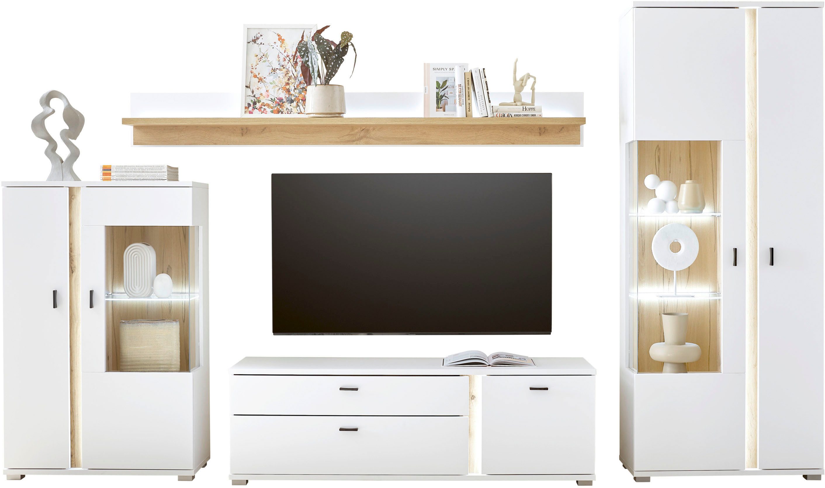 INOSIGN Wandmeubel Long Island in moderne trendkleur, inclusief verticale verlichting, breedte 330 cm (set, 4-delig) tv-wandmeubels wit