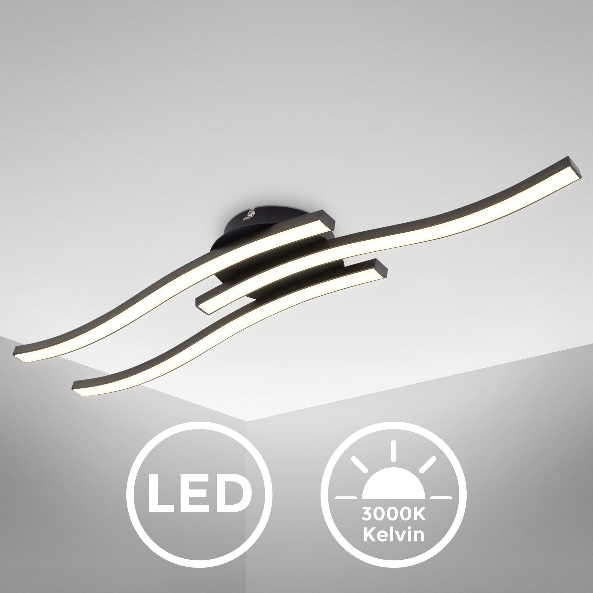 B.K.Licht Led-plafondlamp BK_DL1432 LED plafondlamp, 3.000K warm wit, 3x 6 watt, 3x 480 lumen (1 stuk)