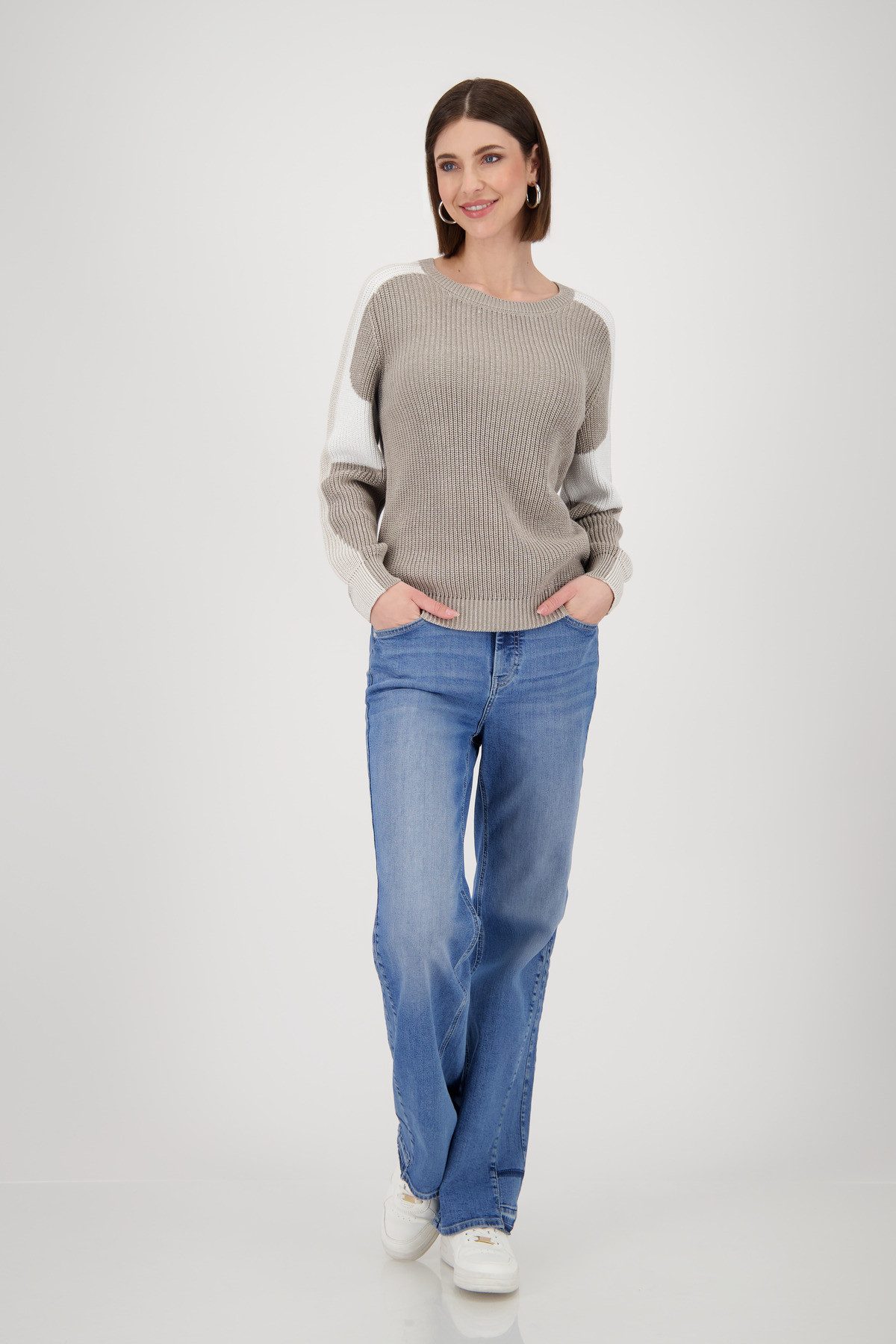 Monari Gebreide trui Pullover Colorblock Patentsteek