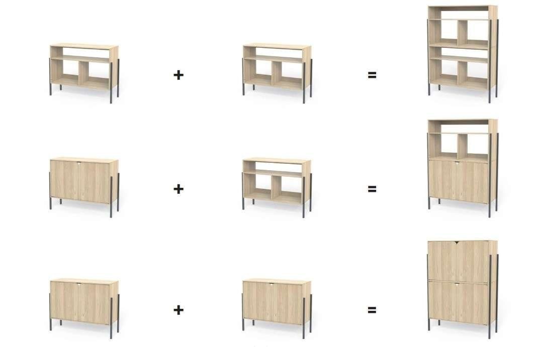 andas Dressoir Finton Commode met 3 open vakken, kast van massief eikenhout