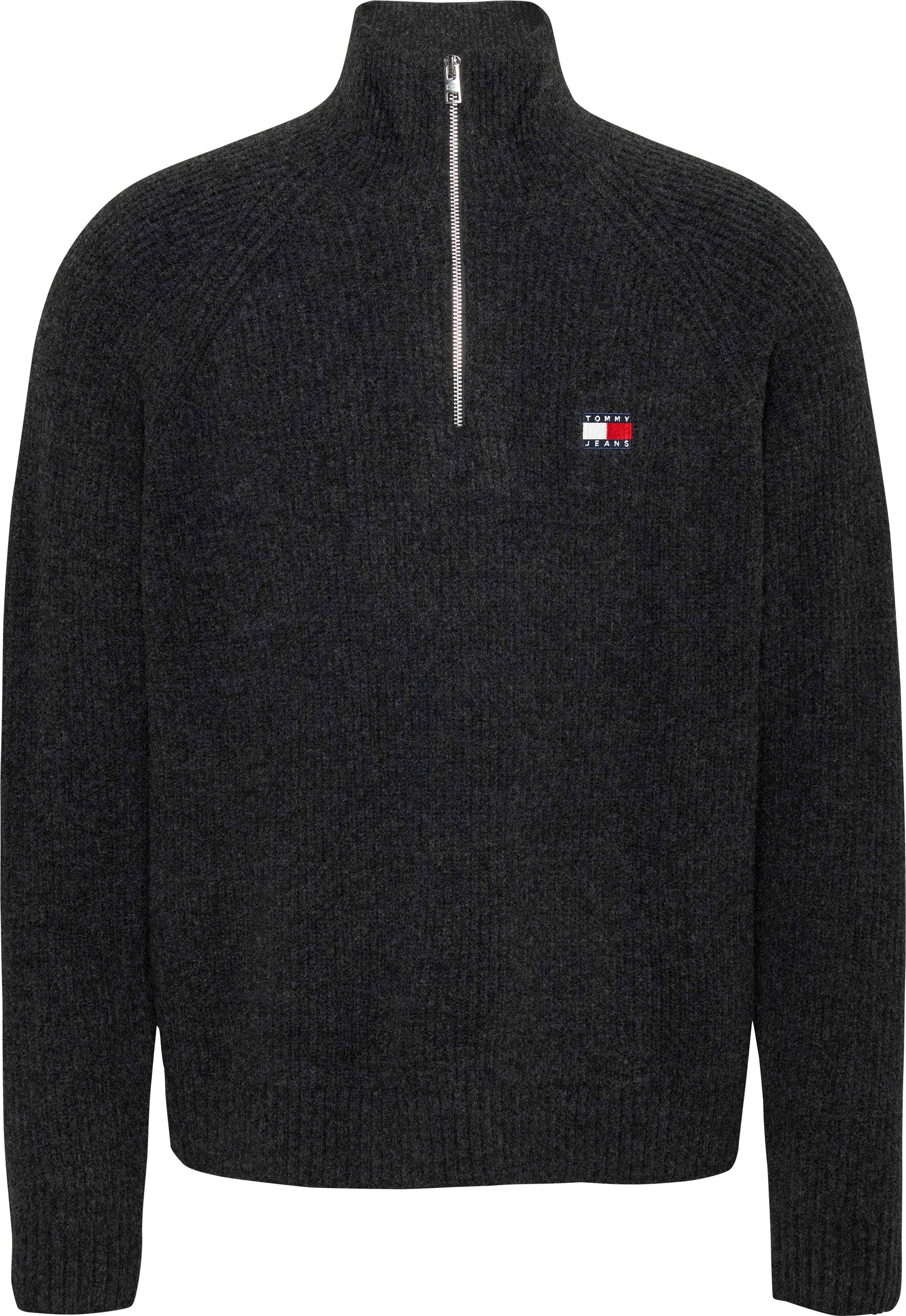 TOMMY JEANS Gebreide trui TJM REG 1/4 ZIP RAGLAN BADGE Ritssluiting tot borsthoogte, met geborduurd merklogo heren pullovers maat L zwart