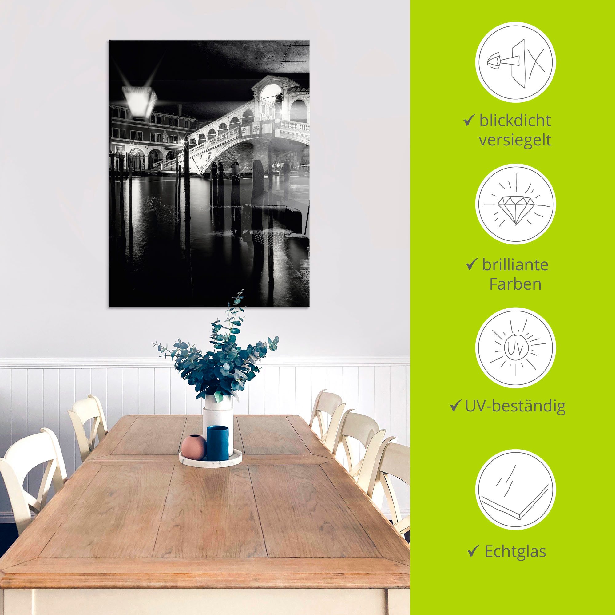 Artland Print op glas Venetië Canal Grande & Rialto brug I