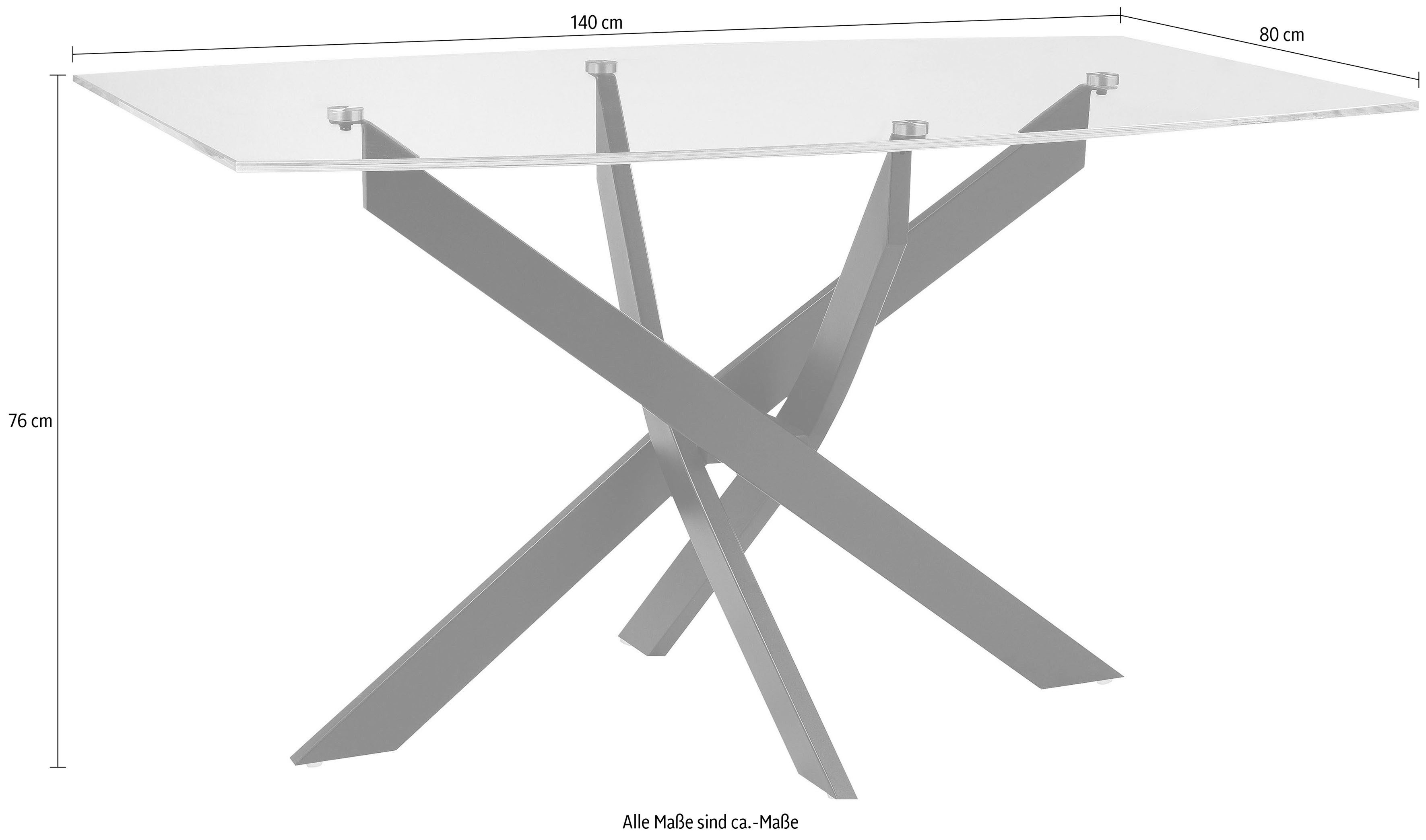 INOSIGN Eettafel Kairi Glazen tafelblad, gepoedercoat metalen frame, twee tafelbreedtes