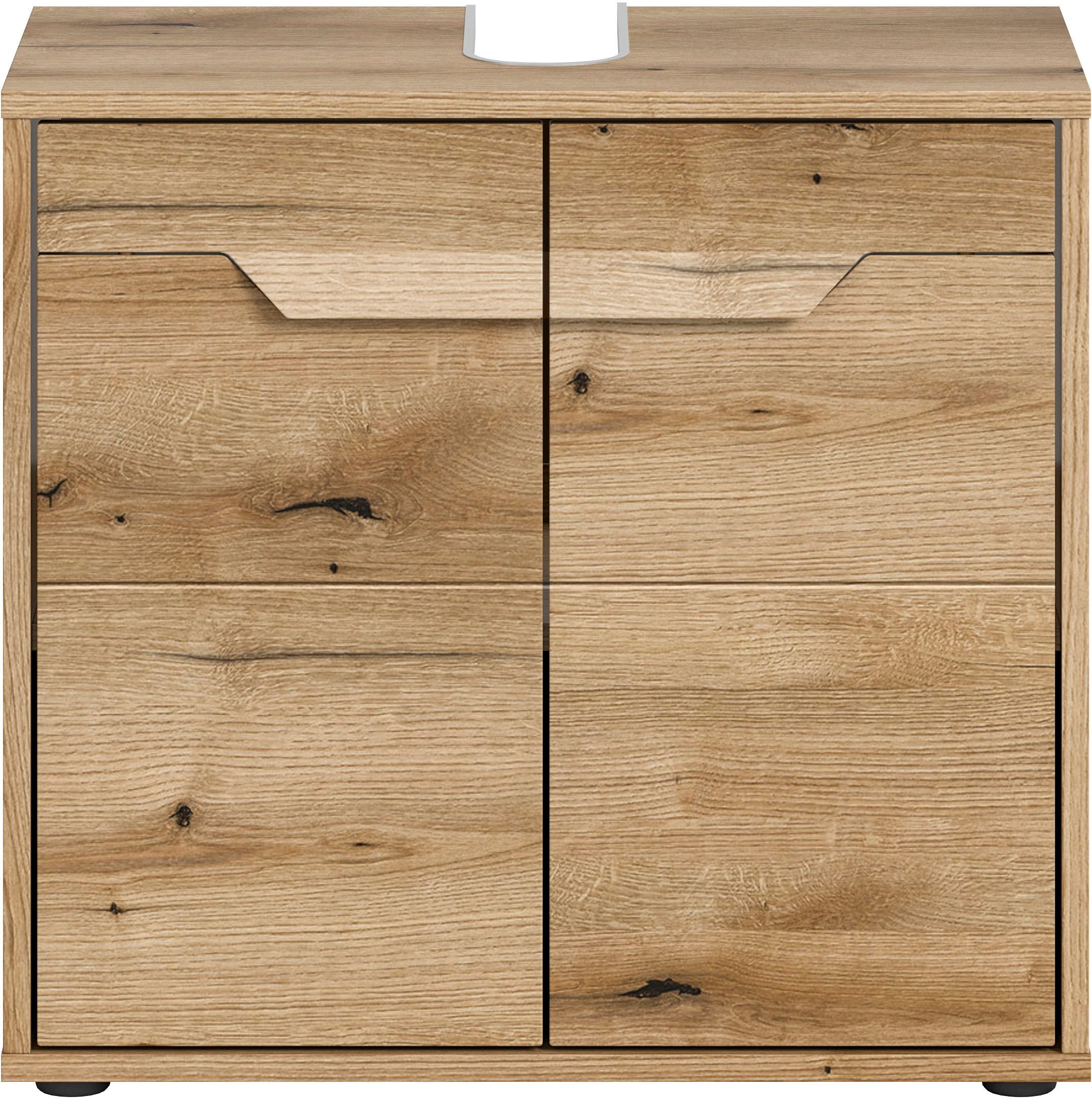 welltime Wastafelonderkast Kayu, breedte 64 cm, 2 deuren, 1 plank uniek grepenontwerp, badkast, badmeubels, badkamer, bad