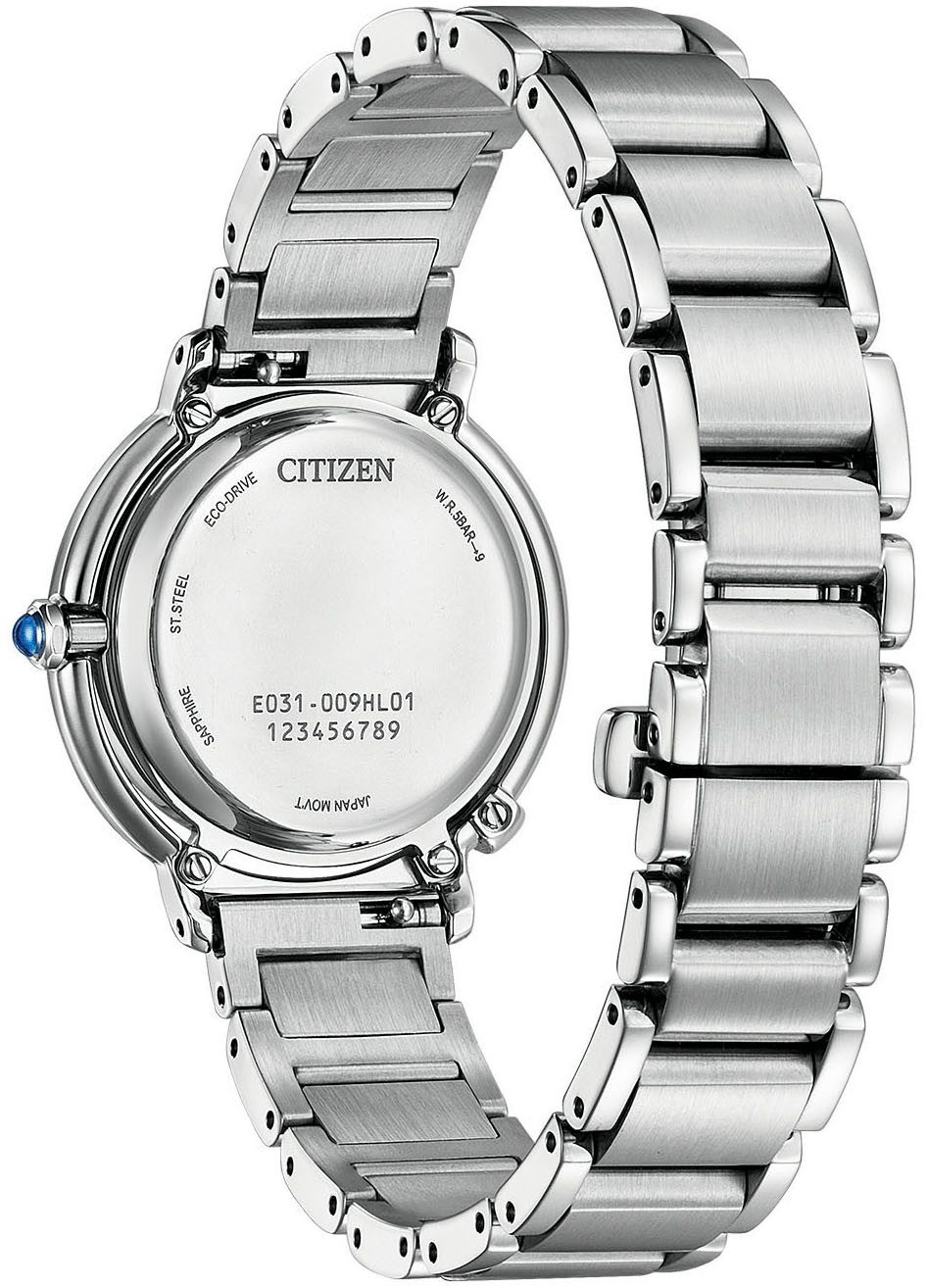 Citizen Solarhorloge Horloge, dameshorloge, diamanten, saffierglas, stalen armband (set, 2-delig, Met verwisselbaar bandje van veganistisch leer (appel))