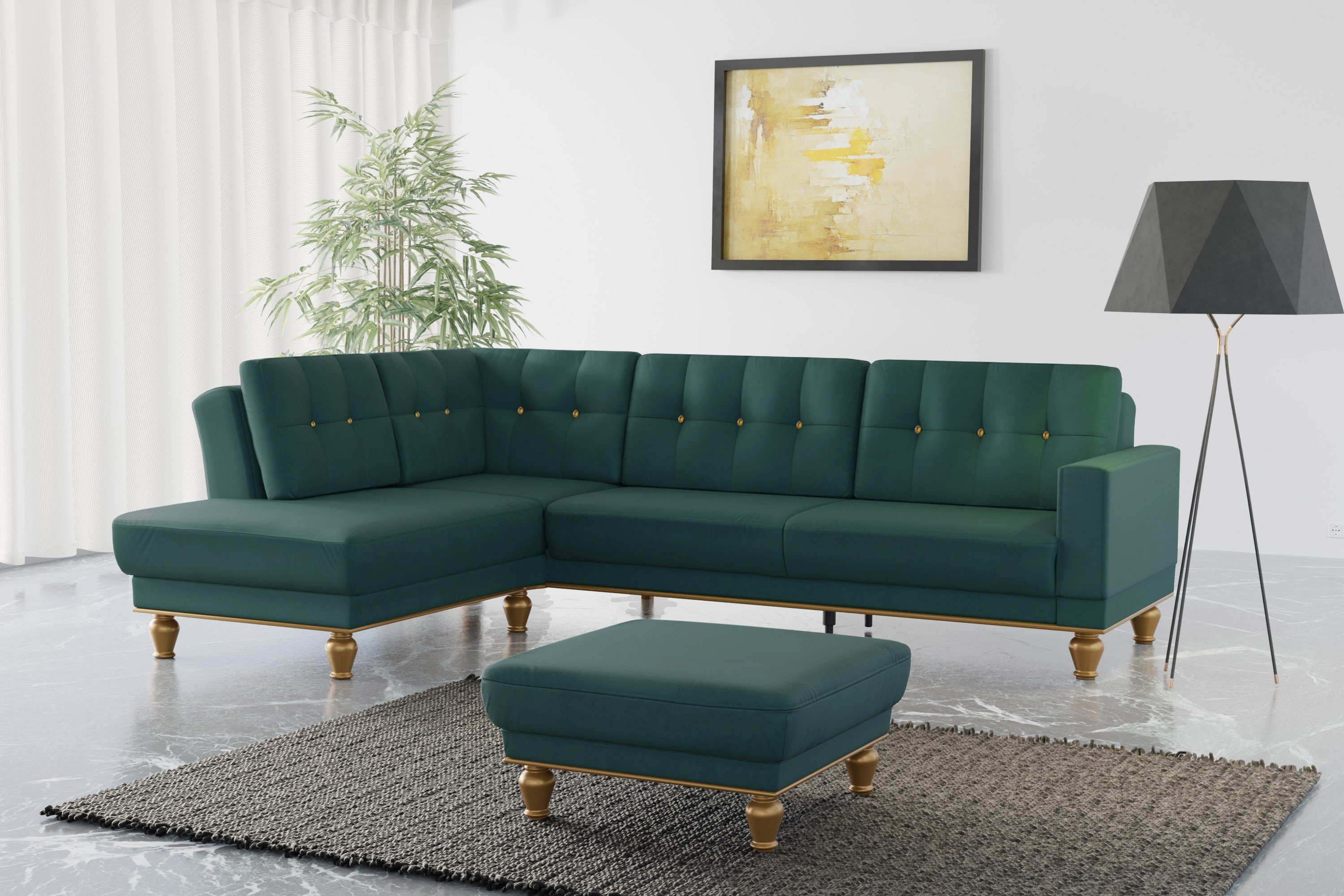 sit&more Hoekbank Orient 5 L-vorm met strassteentjes, naar keuze met slaapfunctie en bedkist groen, hoekbanken, Met slaapfunctie, met bedkist, mit