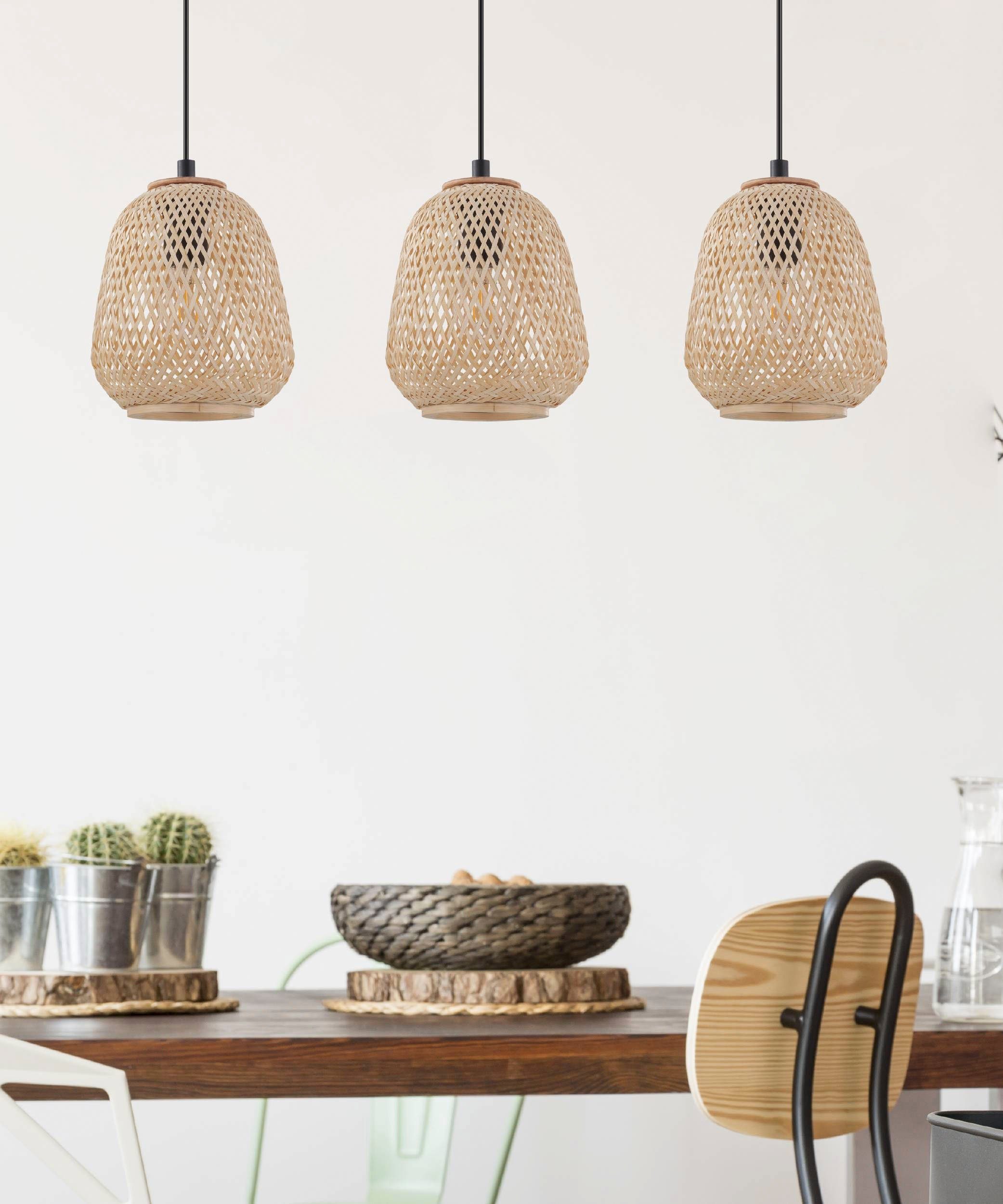 EGLO Hanglamp Dembleby Hanglamp vintage, ecru, Hygge, houten vlechtwerk, E27, Ø 20 cm