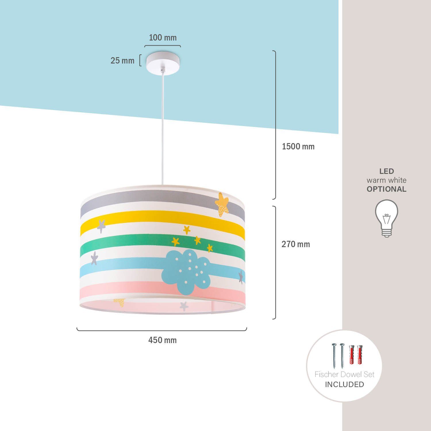 Paco Home Hanglamp Tweet 462 Lamp kinderkamer babykamer plafondlamp strepen regenboog E27