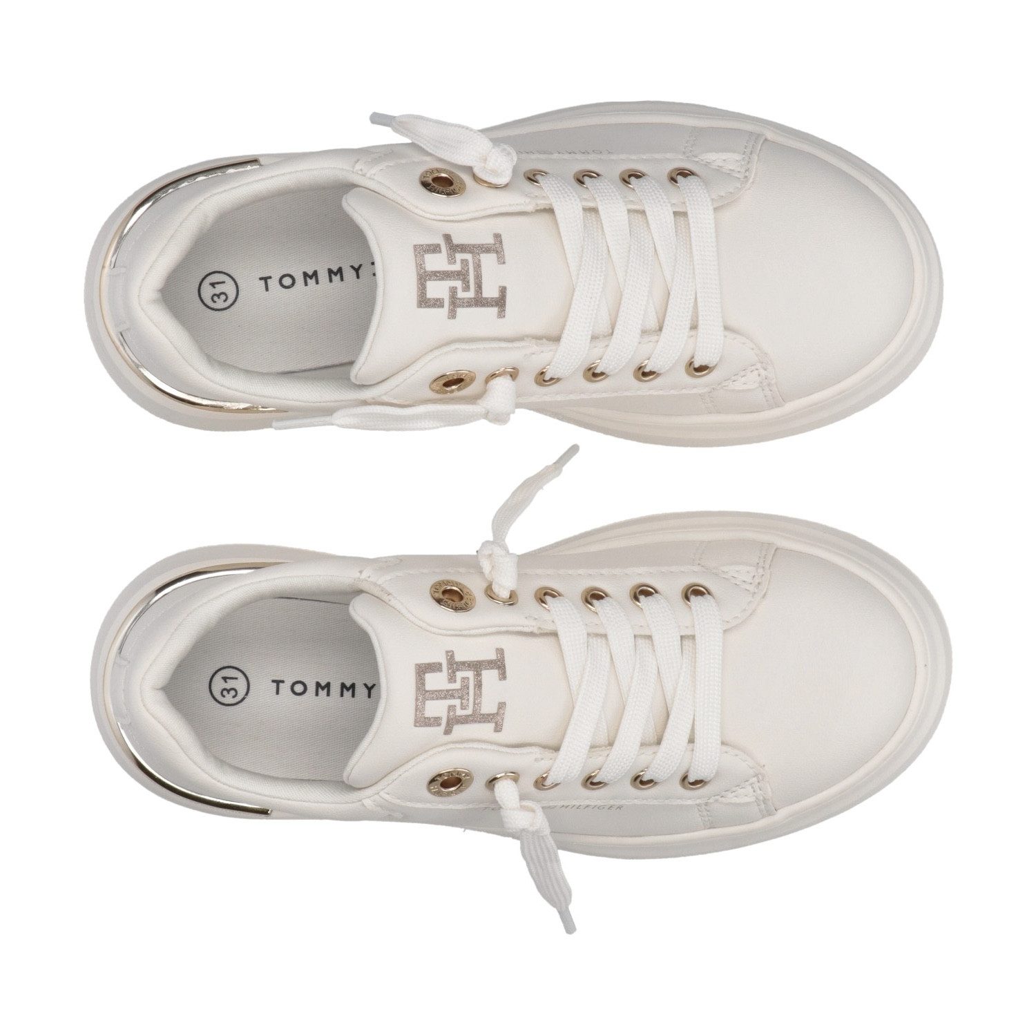 Tommy Hilfiger Plateausneakers , sneaker, plateauschoen, veterschoen met metallic-inzetten